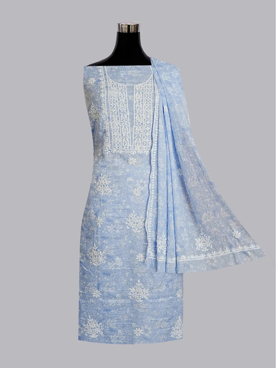 Ada Hand Embroidered Mauve Floral Printed Cotton Chikankari Unstitched Kurta Dupatta Set 01A603454