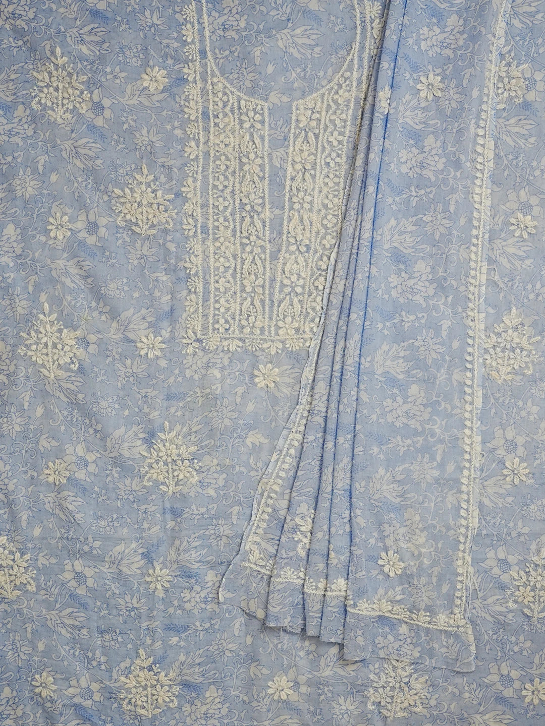 Ada Hand Embroidered Mauve Floral Printed Cotton Chikankari Unstitched Kurta Dupatta Set 01A603454