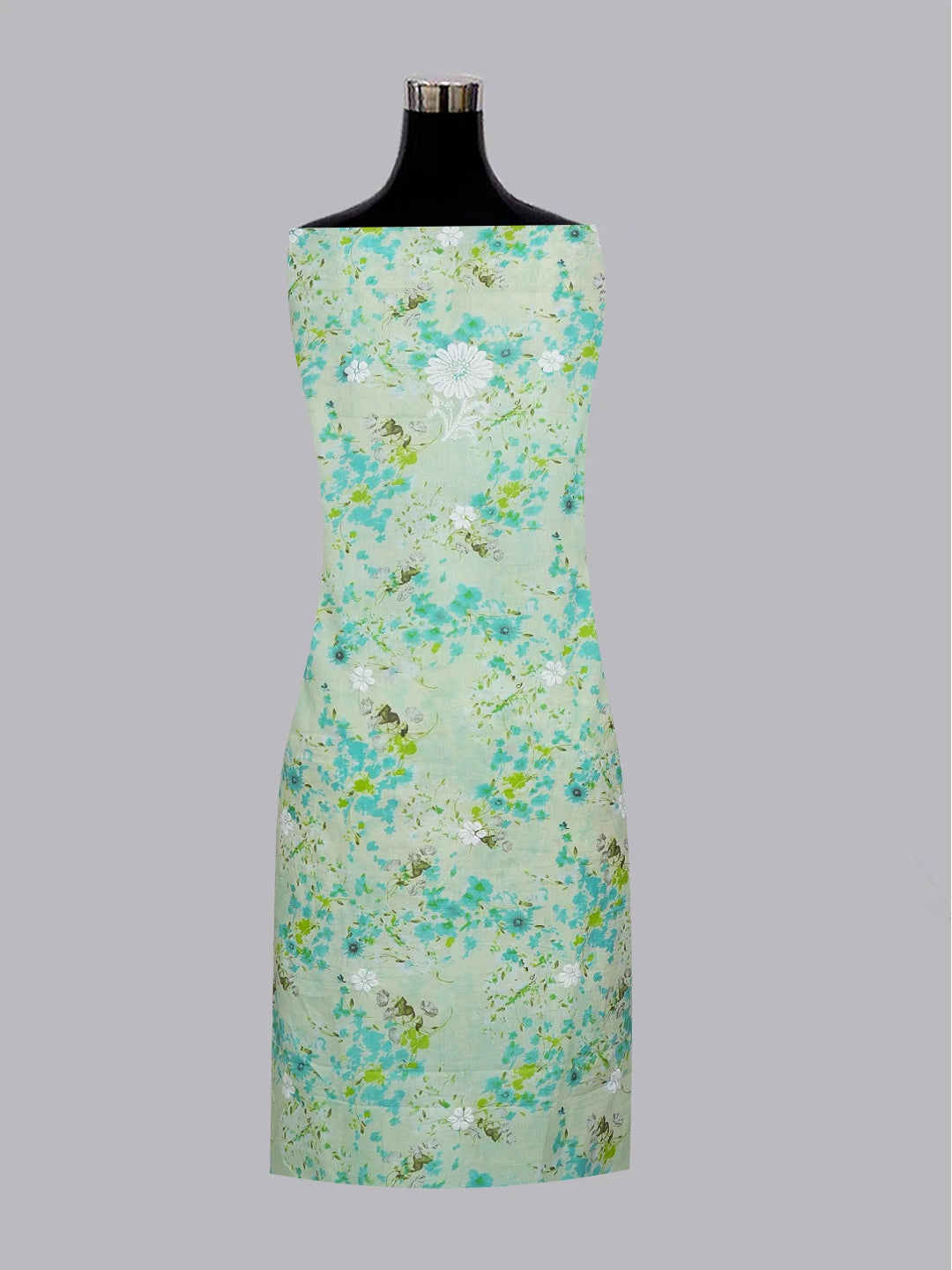 Ada Hand Embroidered Light Green Floral Printed Cotton Chikankari Unstitched Kurta Dupatta Set 01A603465