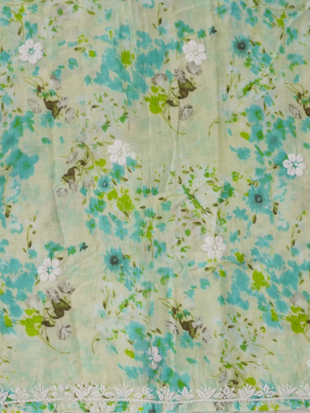 Ada Hand Embroidered Light Green Floral Printed Cotton Chikankari Unstitched Kurta Dupatta Set 01A603465