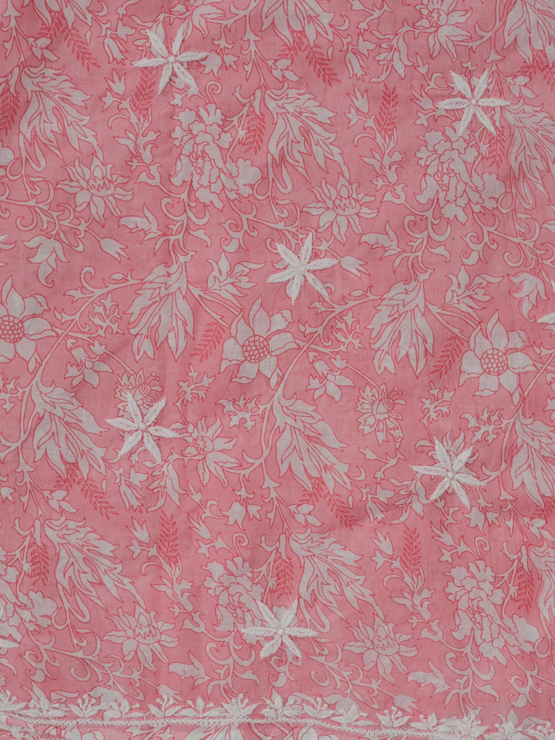 Ada Hand Embroidered Pink Floral Printed Cotton Chikankari Unstitched Kurta Dupatta Set 01A603461