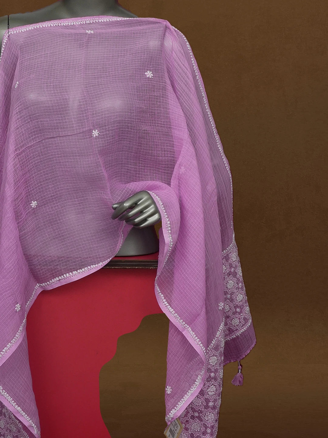 Ada Hand Embroidered Mauve Kota Lucknowi Chikankari Stole With Muqaish Work 01A592209