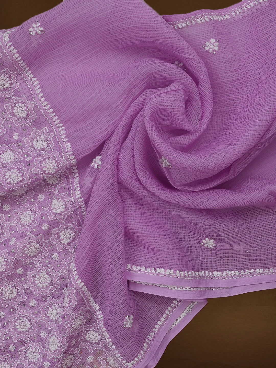 Ada Hand Embroidered Mauve Kota Lucknowi Chikankari Stole With Muqaish Work 01A592209