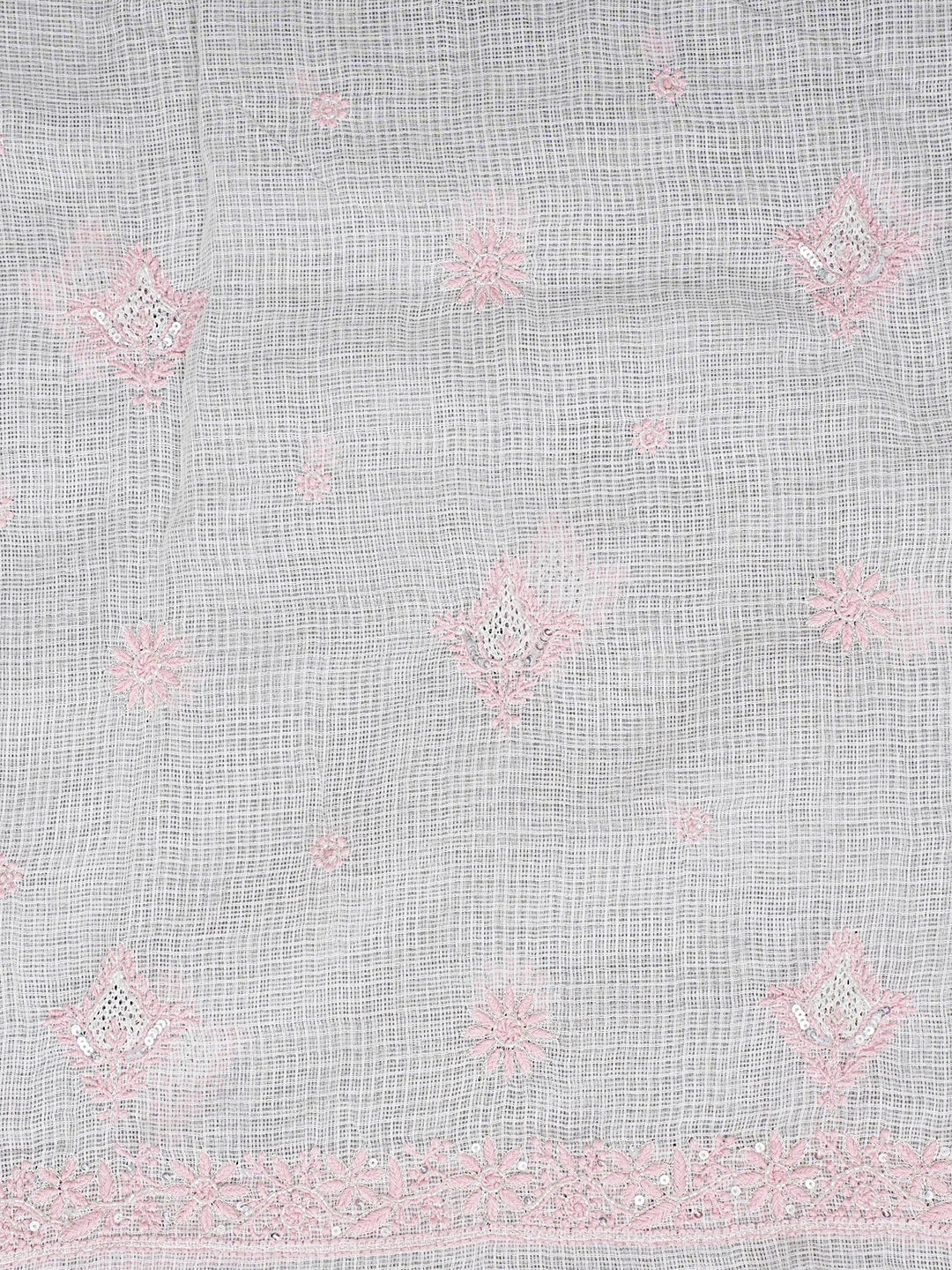 Ada Hand Embroidered White Kota Lucknowi Chikankari Unstitched Kurta Dupatta Set With Zari Work 01A553076