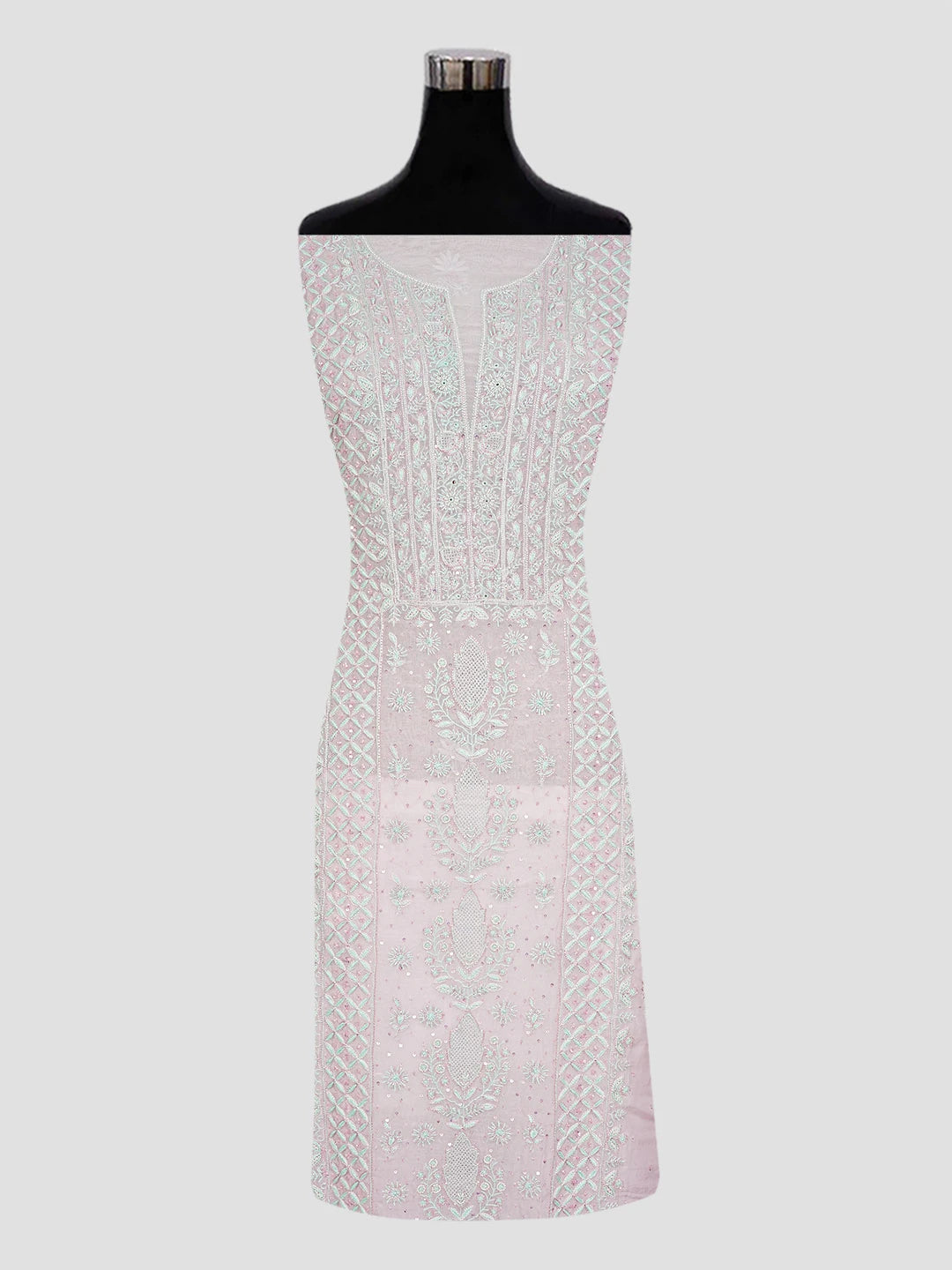 Ada Hand Embroidered Cherry Blossom Pink Organza Lucknowi Chikankari Unstitched Kurta Dupatta Set With Cutdana Work 01A517047
