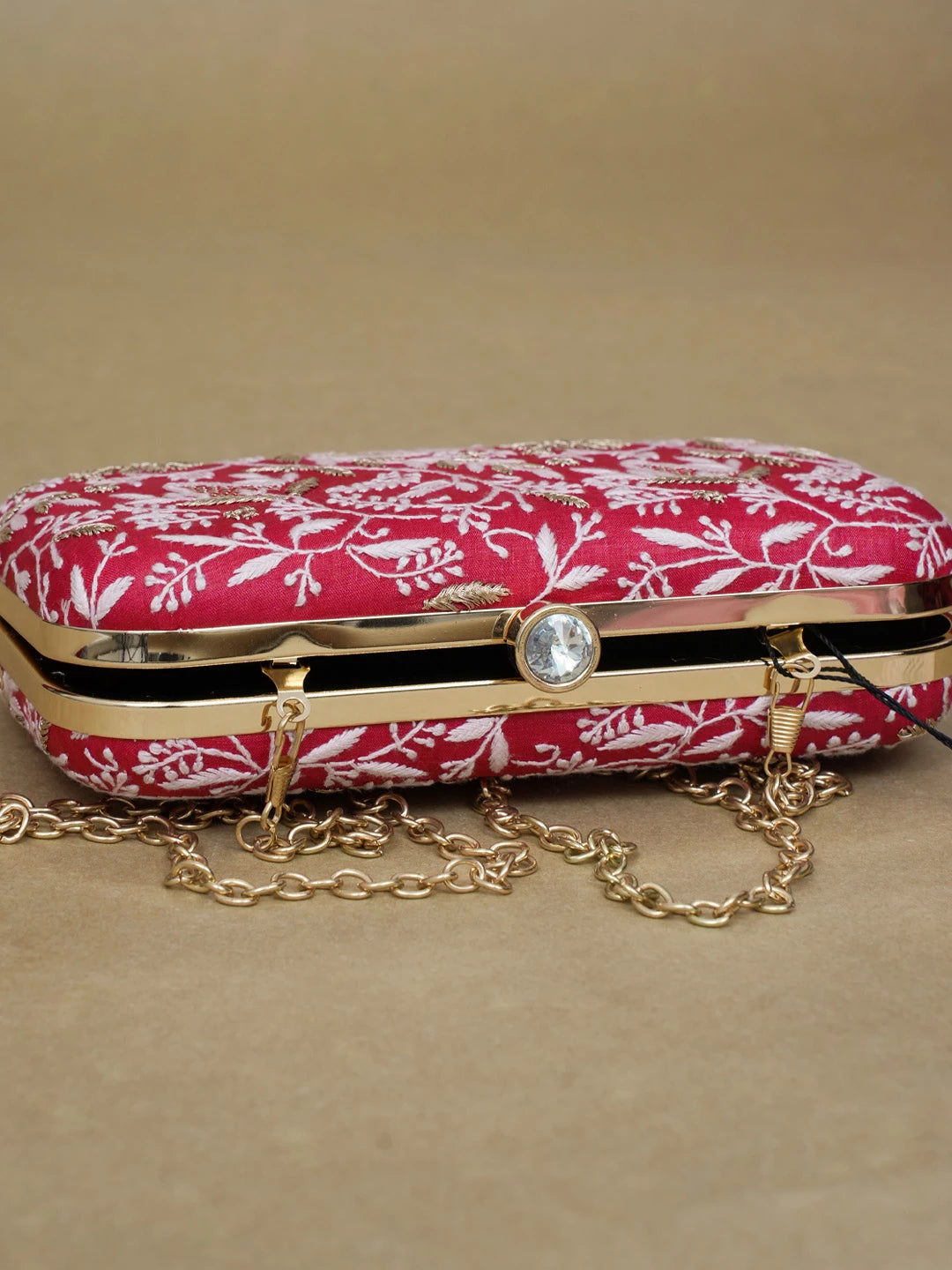 Ada Hand Embroidered Red Silk Lucknowi Chikankari Clutch With Zari Work 01A553113
