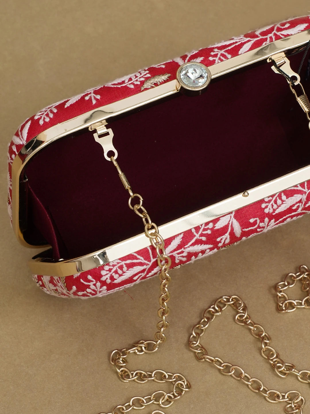 Ada Hand Embroidered Red Silk Lucknowi Chikankari Clutch With Zari Work 01A553113