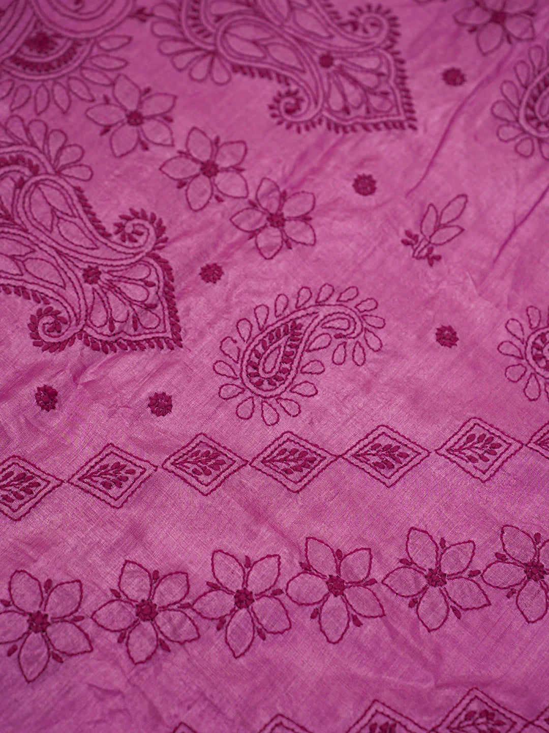 Ada Hand Embroidered Onion Pink Silk Lucknowi Chikankari Saree With Blouse 01A591549