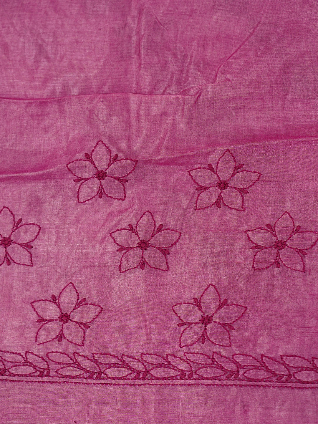 Ada Hand Embroidered Onion Pink Silk Lucknowi Chikankari Saree With Blouse 01A591549