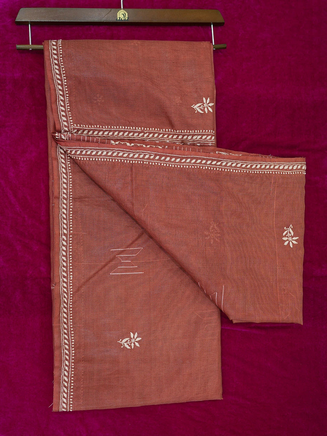 Ada Hand Embroidered Rust Silk Lucknowi Chikankari Saree With Blouse 01A376427
