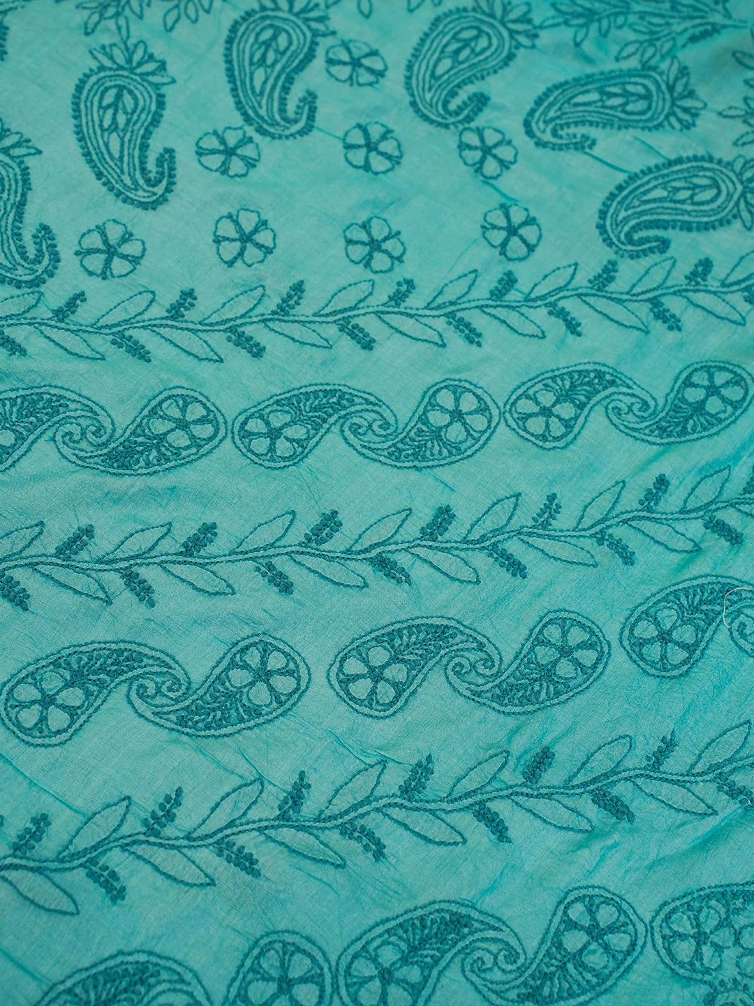 Ada Hand Embroidered Teal Aqua Blue Silk Lucknowi Chikankari Saree With Blouse 01A397947