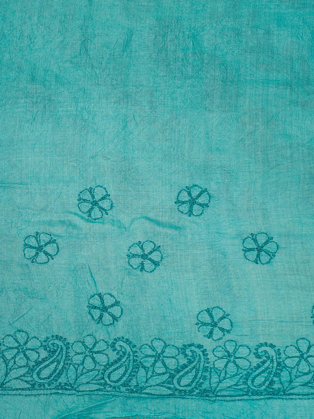 Ada Hand Embroidered Teal Aqua Blue Silk Lucknowi Chikankari Saree With Blouse 01A397947