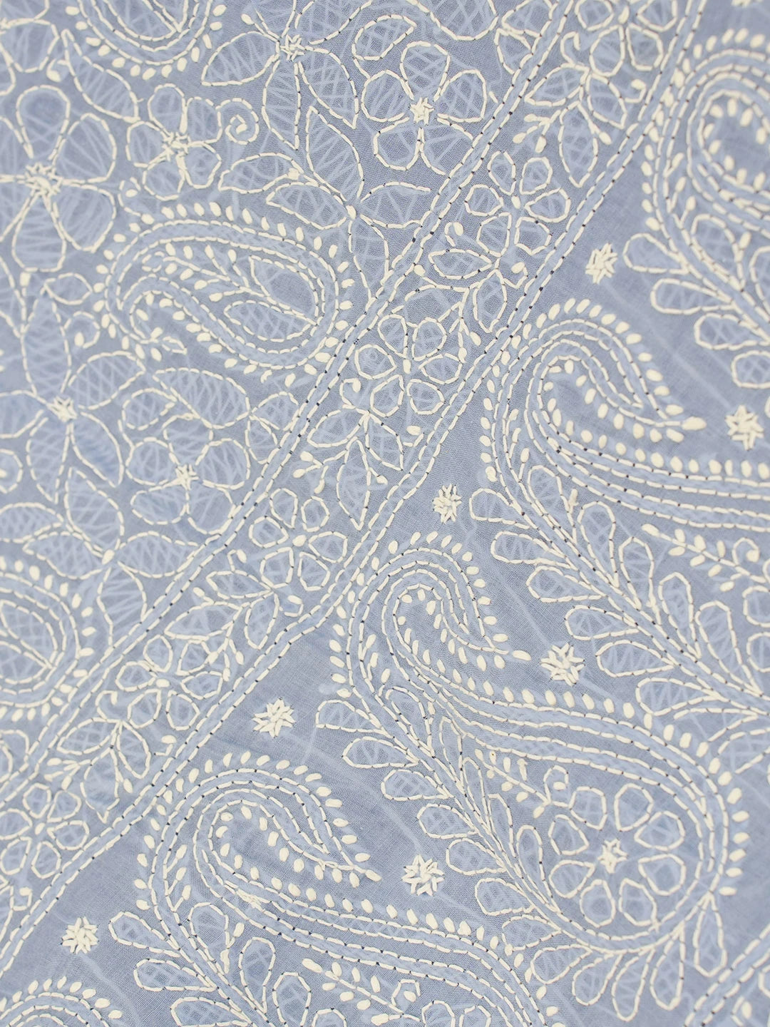 Ada Hand Embroidered Sky Blue Pure Cotton Lucknowi Chikankari Saree With Blouse 01A568185