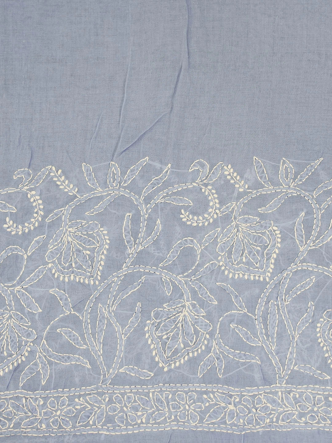 Ada Hand Embroidered Sky Blue Pure Cotton Lucknowi Chikankari Saree With Blouse 01A568185