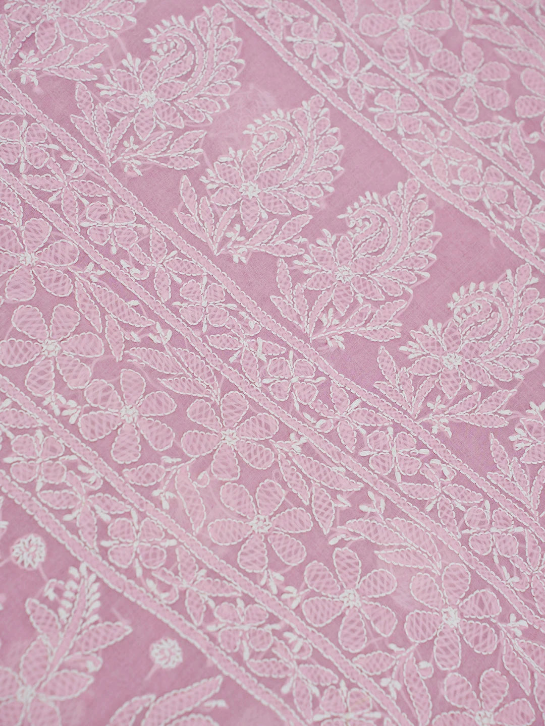 Ada Hand Embroidered Pink Pure Cotton Lucknowi Chikankari Saree With Blouse 01A562475