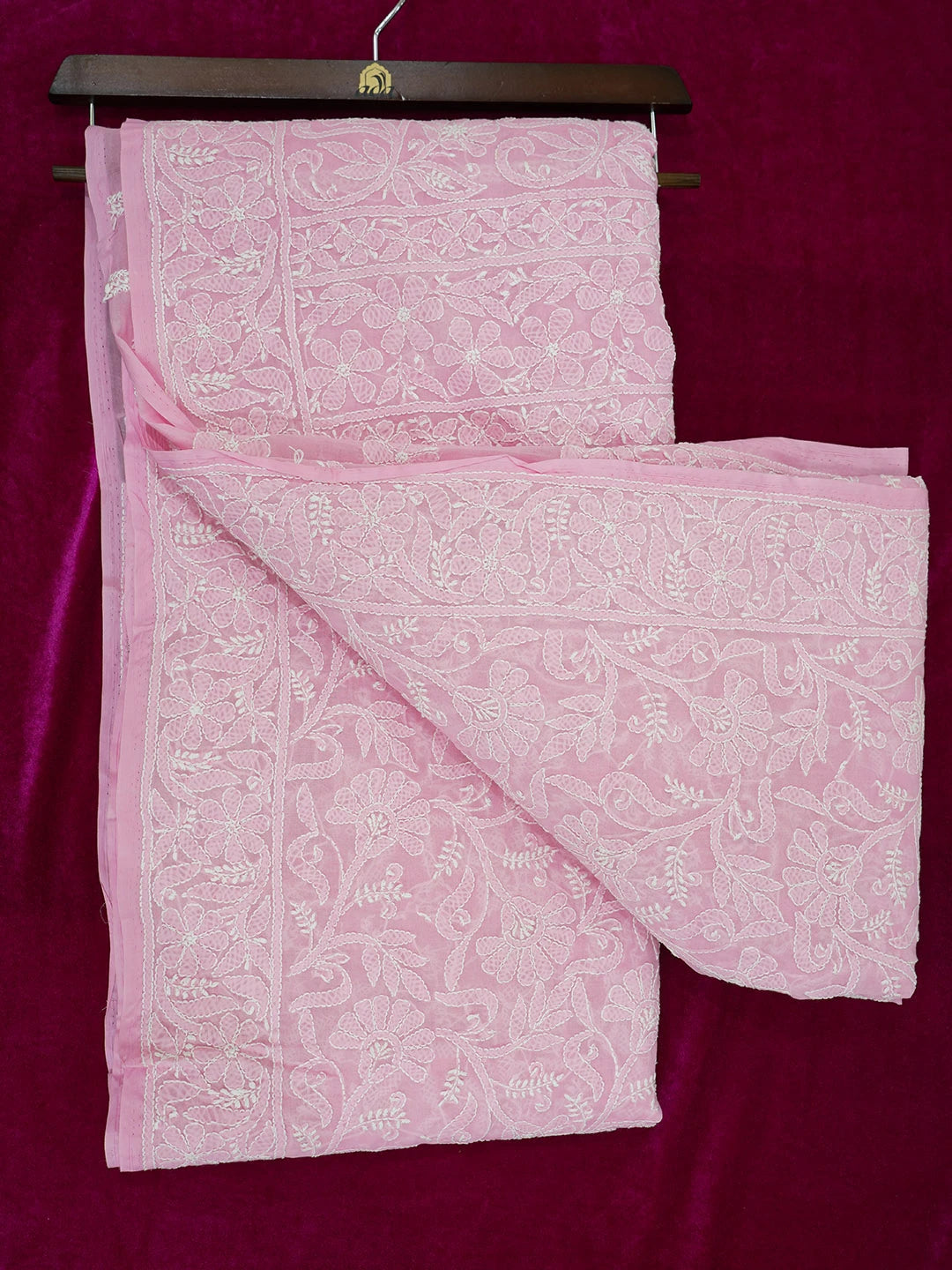 Ada Hand Embroidered Pink Pure Cotton Lucknowi Chikankari Saree With Blouse 01A562475