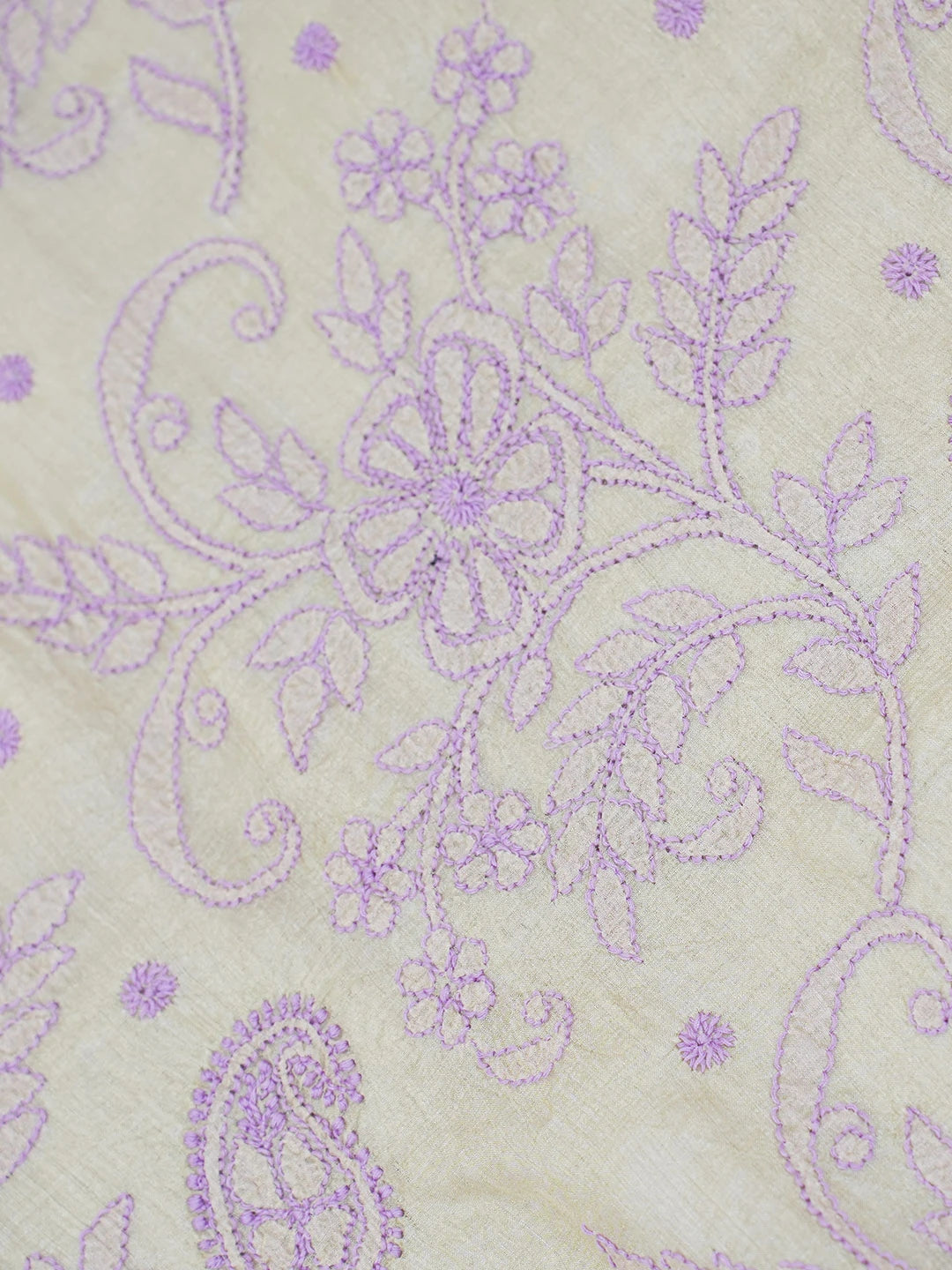Ada Hand Embroidered Cream Tussar Silk Lucknowi Chikankari Saree With Blouse 01A474990