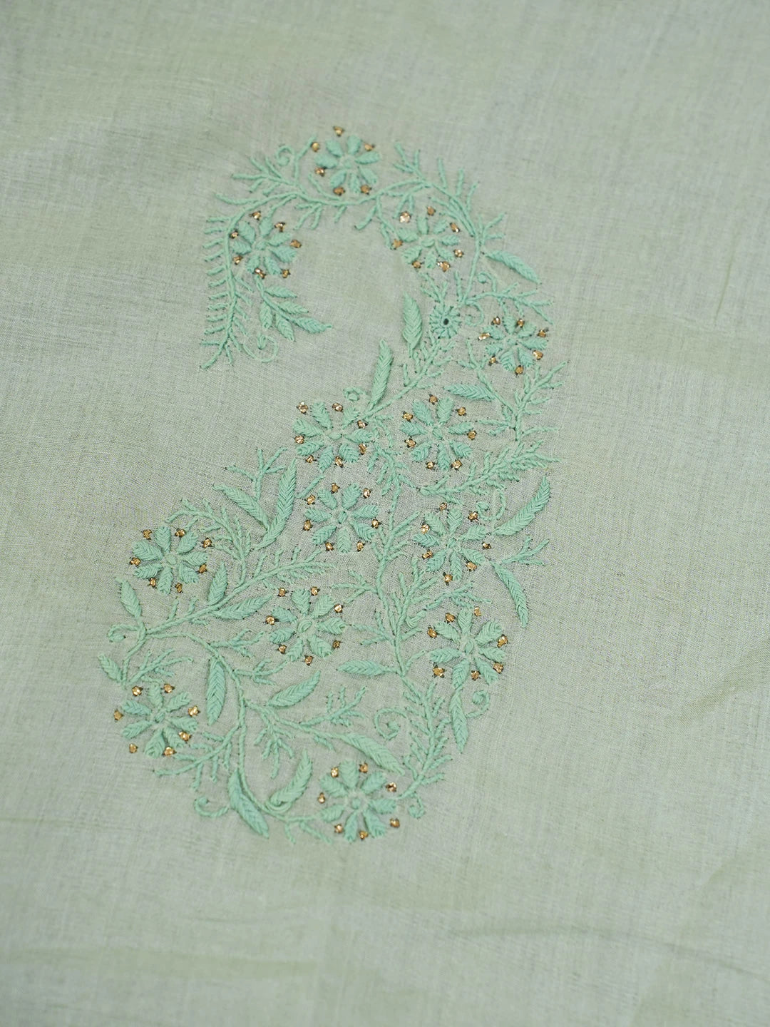 Ada Hand Embroidered Sea Green Tussar Silk Lucknowi Chikankari Saree and Blouse With Muqaish Work 01A523876
