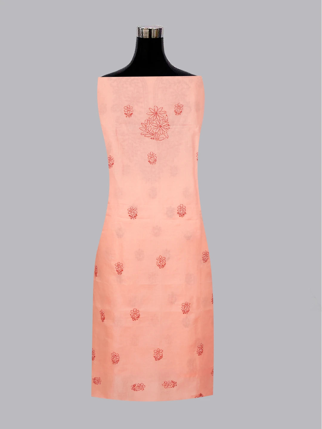 Ada Hand Embroidered Peach Cotton Lucknowi Chikankari Unstitched Suit Set 01A602421