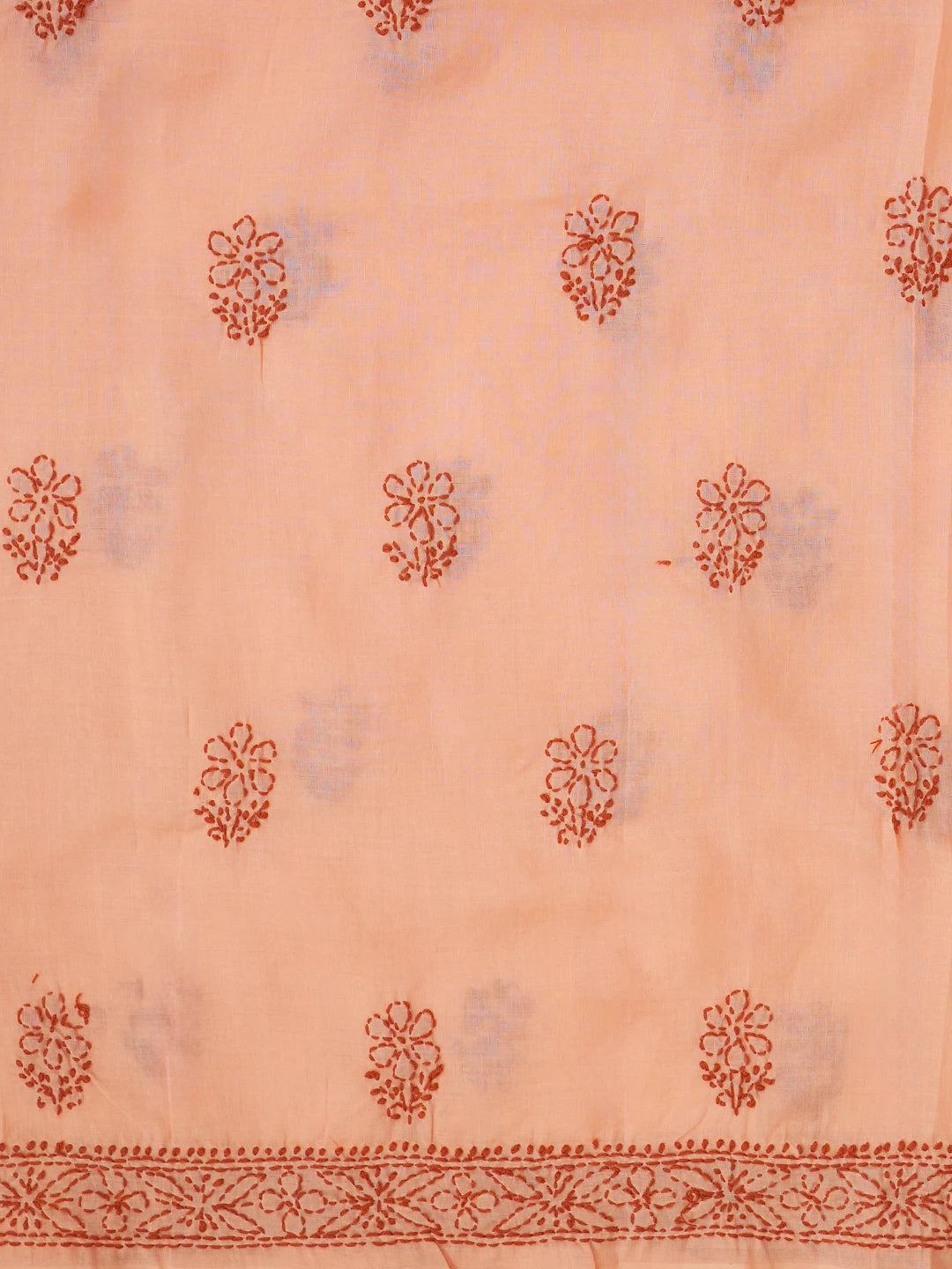 Ada Hand Embroidered Peach Cotton Lucknowi Chikankari Unstitched Suit Set 01A602421
