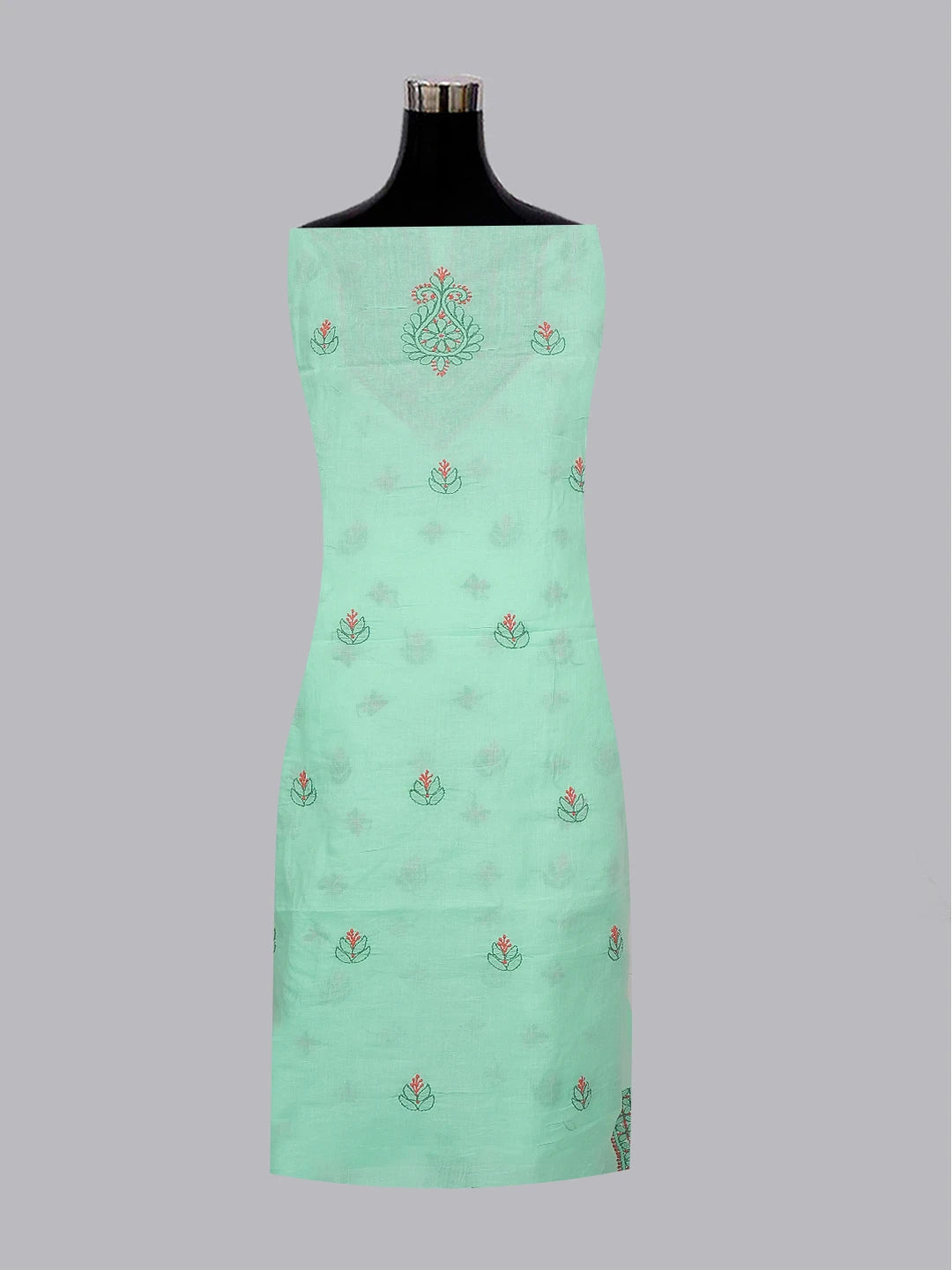 Ada Hand Embroidered Sea Green Cotton Lucknowi Chikankari Unstitched Suit Piece 01A605943