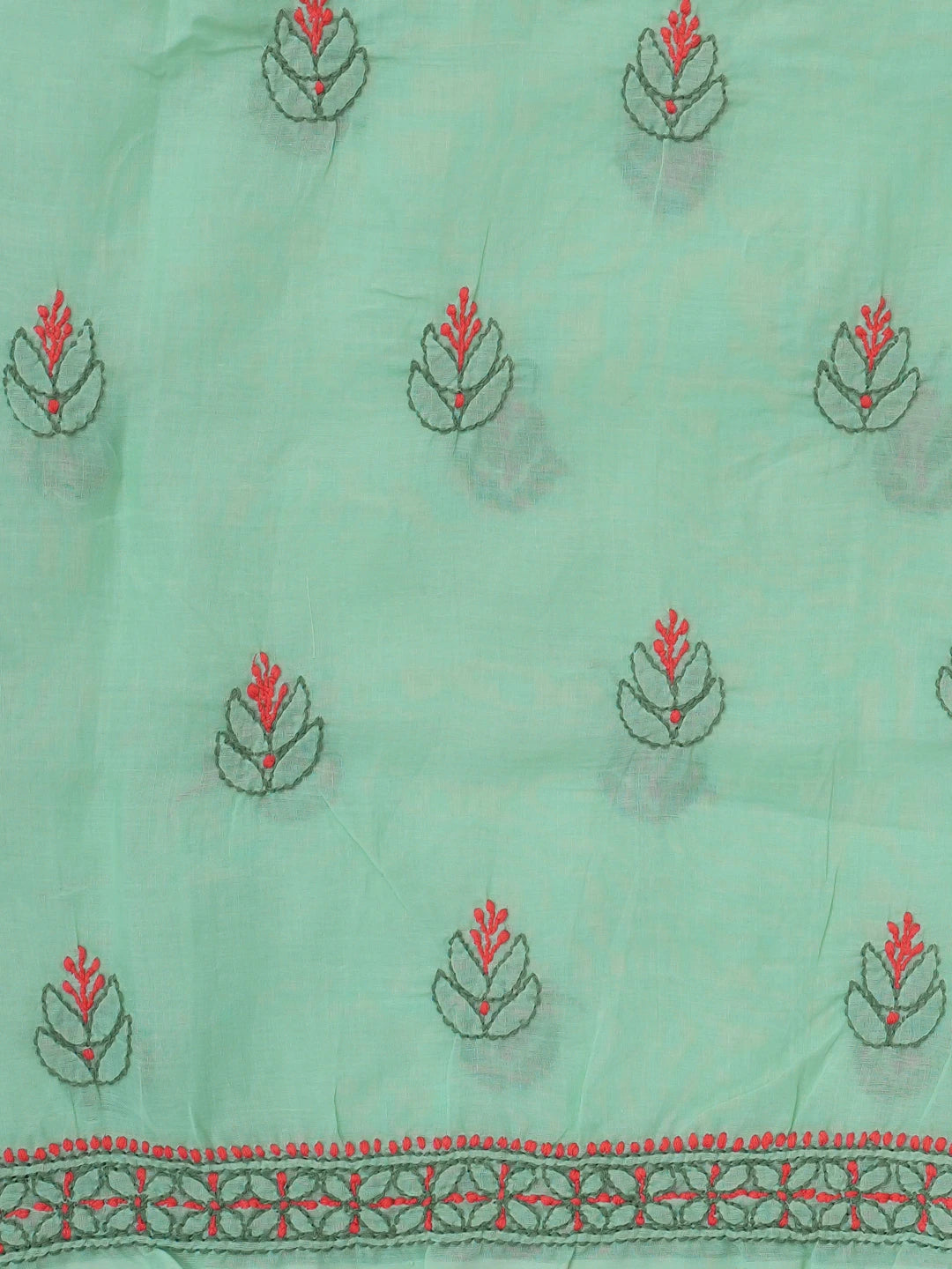 Ada Hand Embroidered Sea Green Cotton Lucknowi Chikankari Unstitched Suit Piece 01A605943