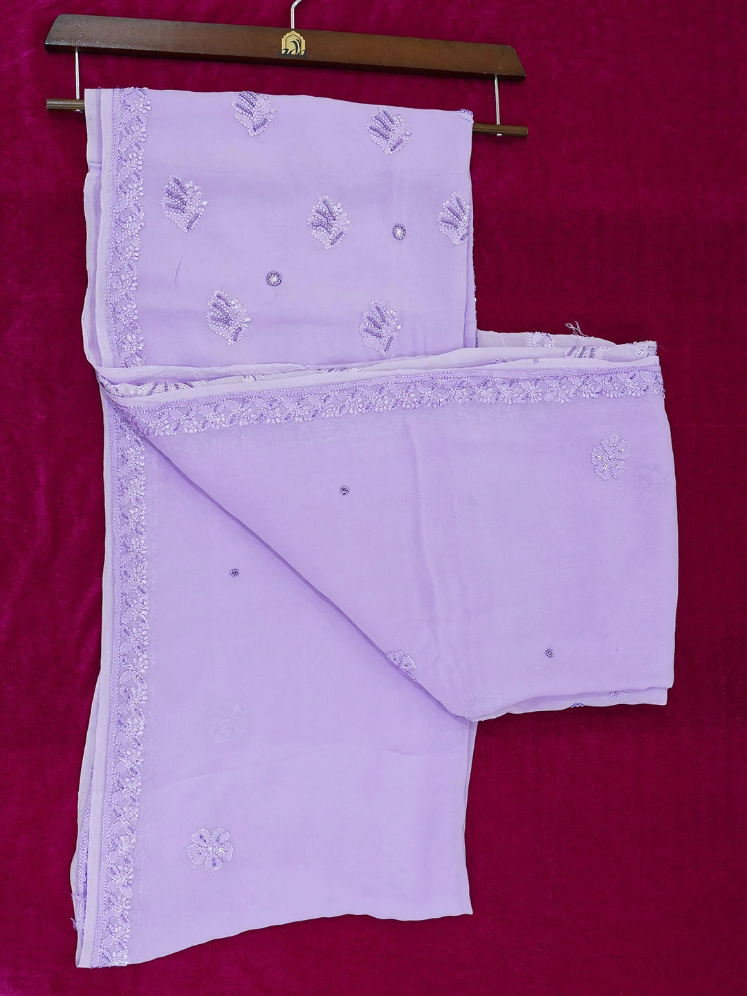 Ada Hand Embroidered Ombre Shade of Periwinkle Blue & Lavender Viscose Georgette Lucknowi Chikankari Saree and Blouse With Cutdana Work 01A603554