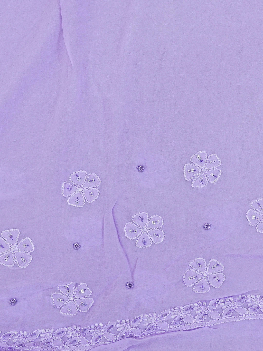Ada Hand Embroidered Ombre Shade of Periwinkle Blue & Lavender Viscose Georgette Lucknowi Chikankari Saree and Blouse With Cutdana Work 01A603554