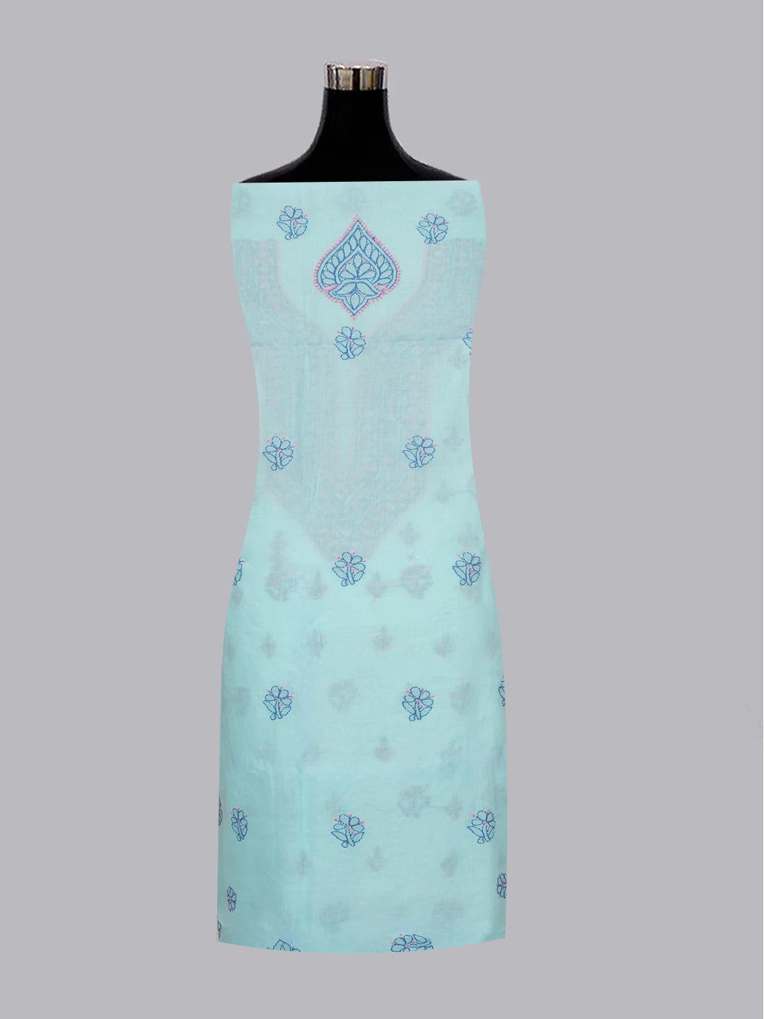 Ada Hand Embroidered Sky Blue Cotton Lucknowi Chikankari Unstitched Suit Piece 01A605926