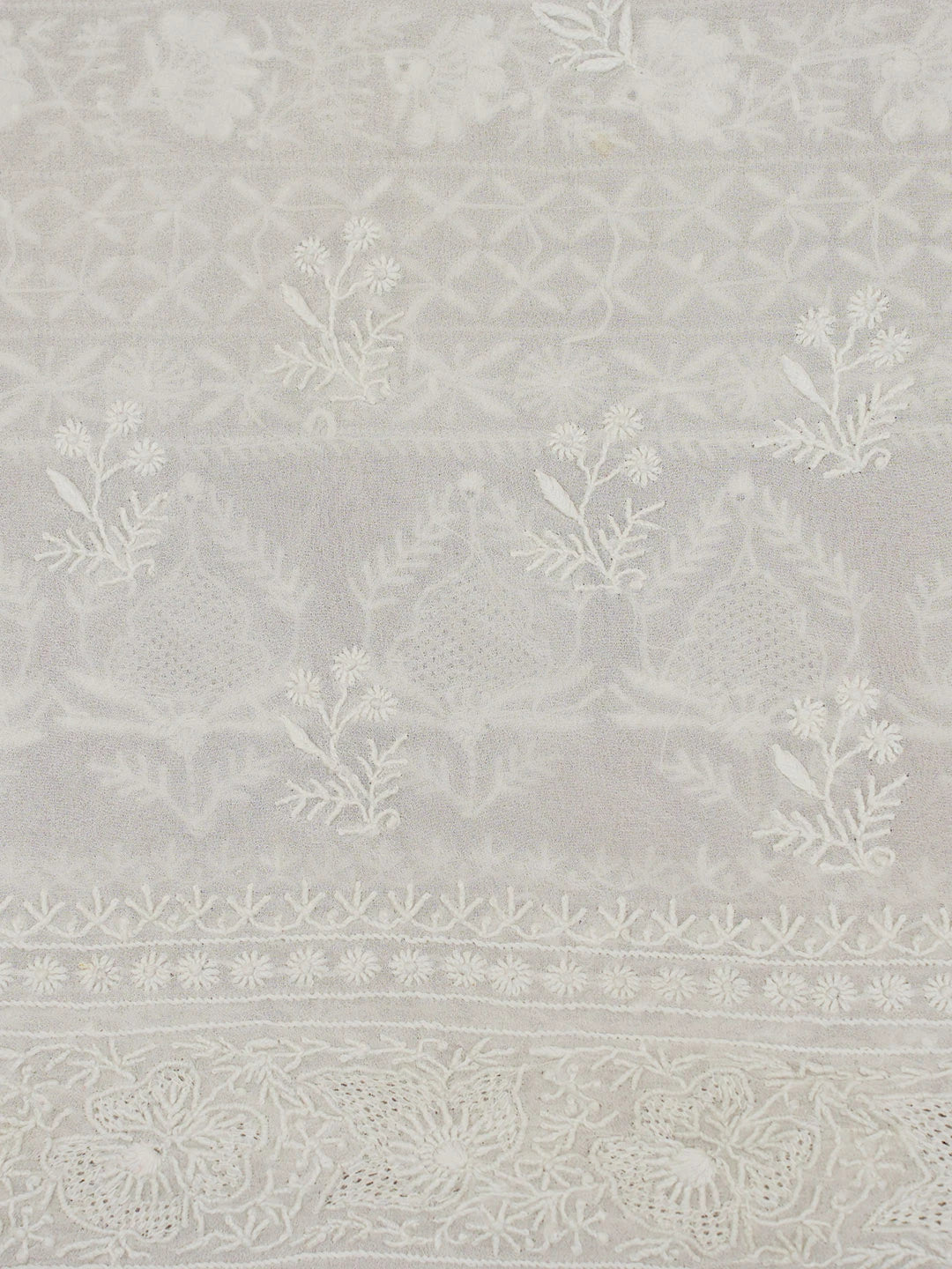Ada Hand Embroidered Off White Pure Georgette Lucknowi Chikankari Saree With Blouse 01A576557