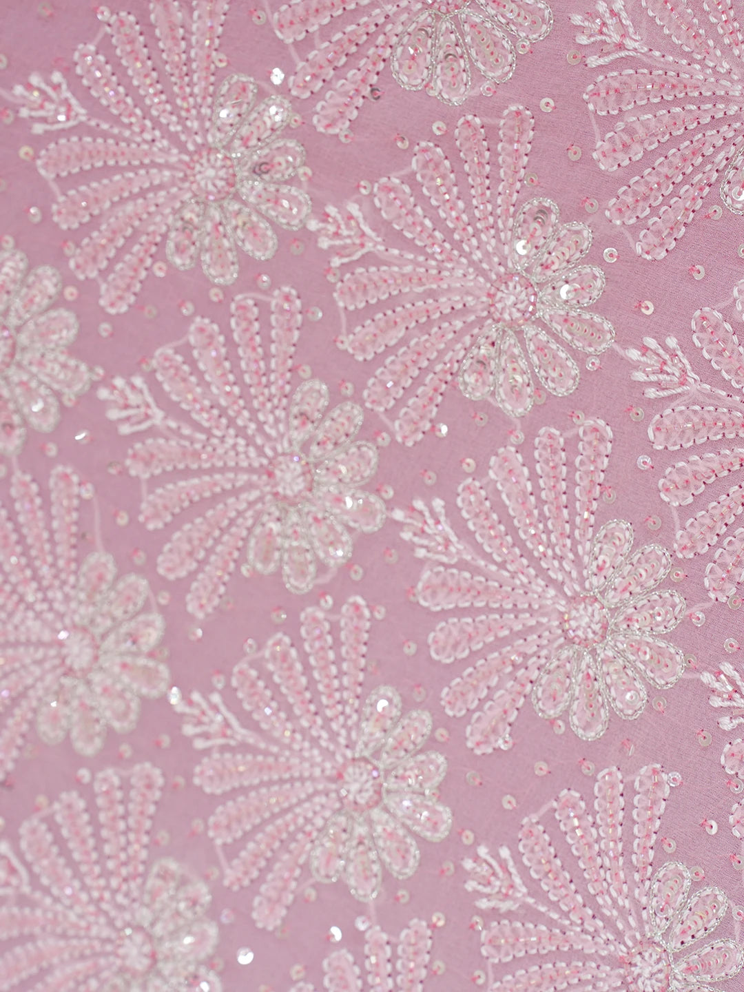 Ada Hand Embroidered Ombre Shade of Onion Pink & Cherry Blossom PInk Pure Georgette Lucknowi Chikankari Saree With Blouse And Cutdana Work 01A512947