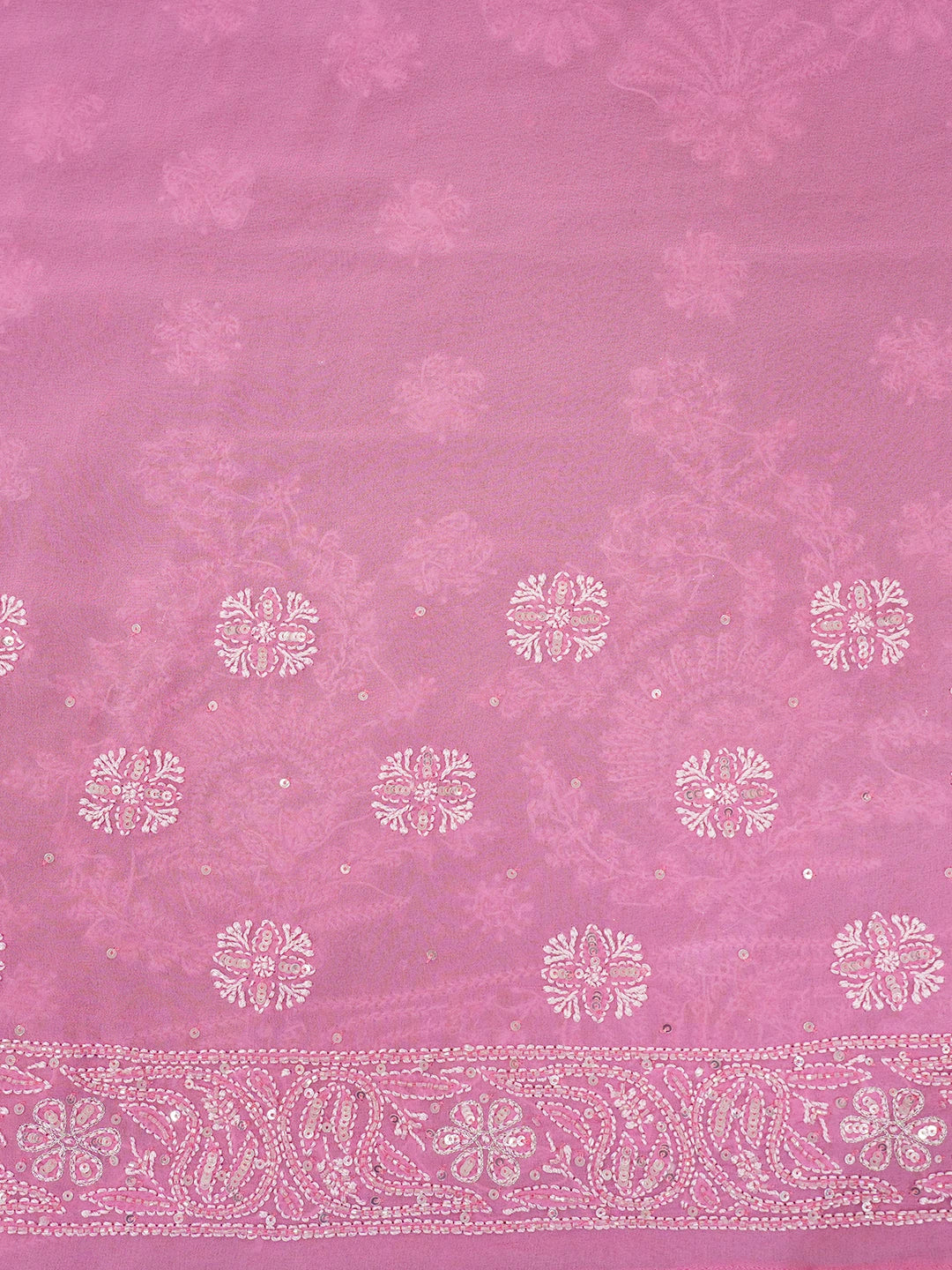 Ada Hand Embroidered Ombre Shade of Onion Pink & Cherry Blossom PInk Pure Georgette Lucknowi Chikankari Saree With Blouse And Cutdana Work 01A512947