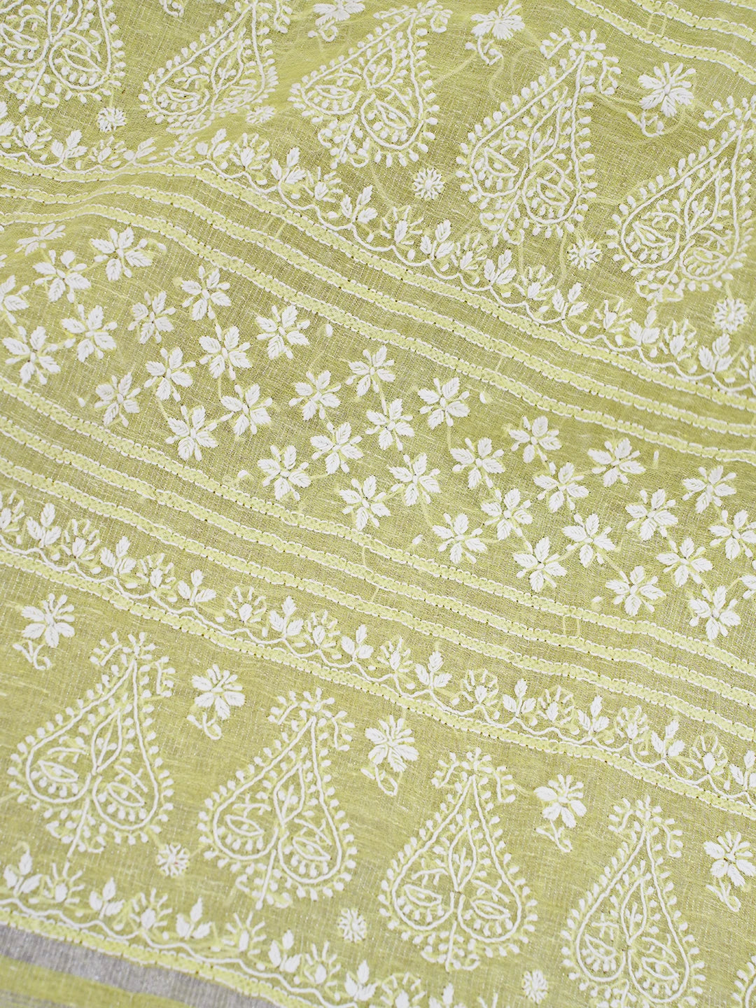 Ada Hand Embroidered Lemon Chanderi Lucknowi Chikankari Saree and Blouse 01A604998