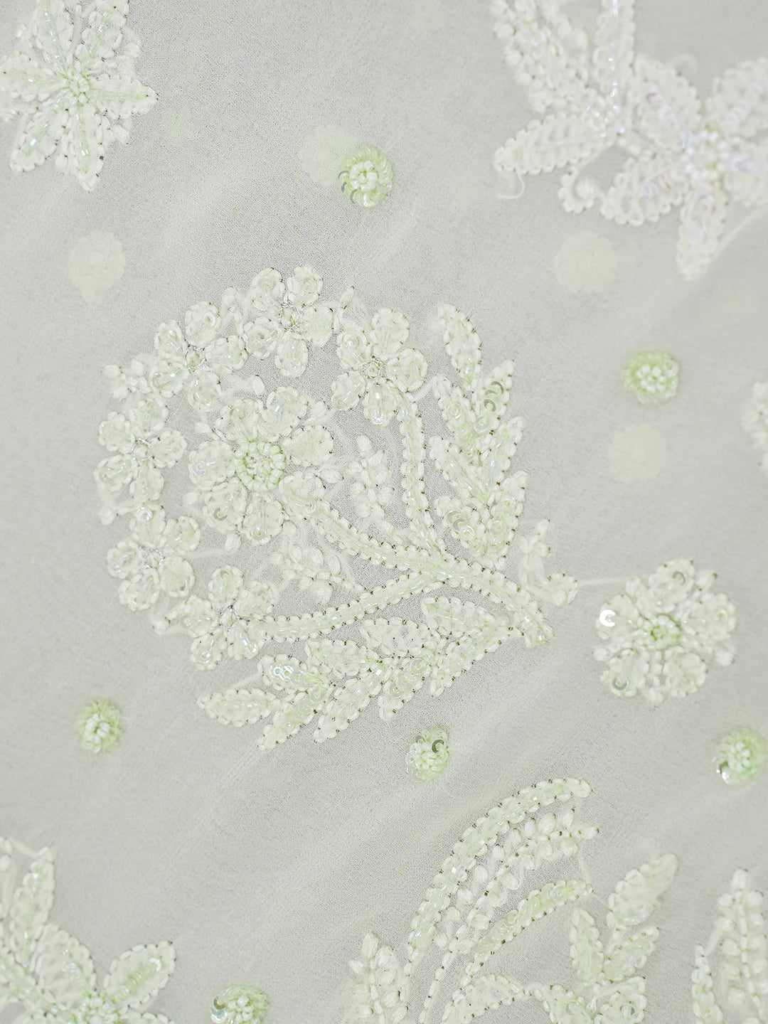 Ada Hand Embroidered Tea Green Lucknowi Chikankari Saree and Blouse With Pearl Work 01A394840