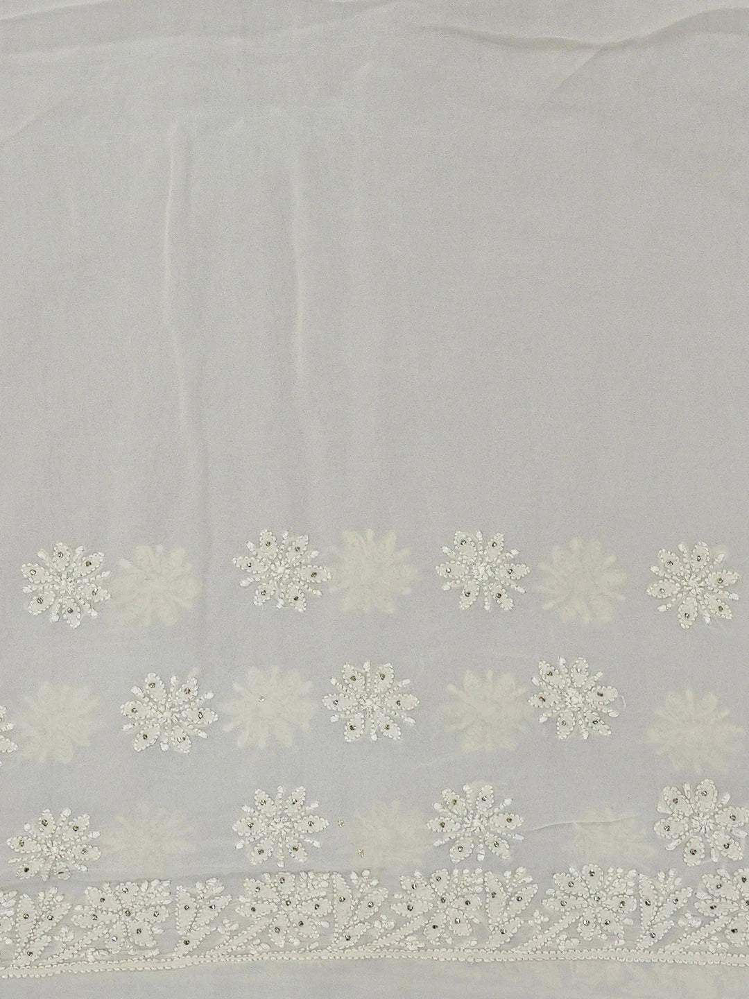 Ada Hand Embroidered Gentle Fawn Viscose Georgette Lucknowi Chikankari Saree and Blouse With Muqaish Work 01A585159