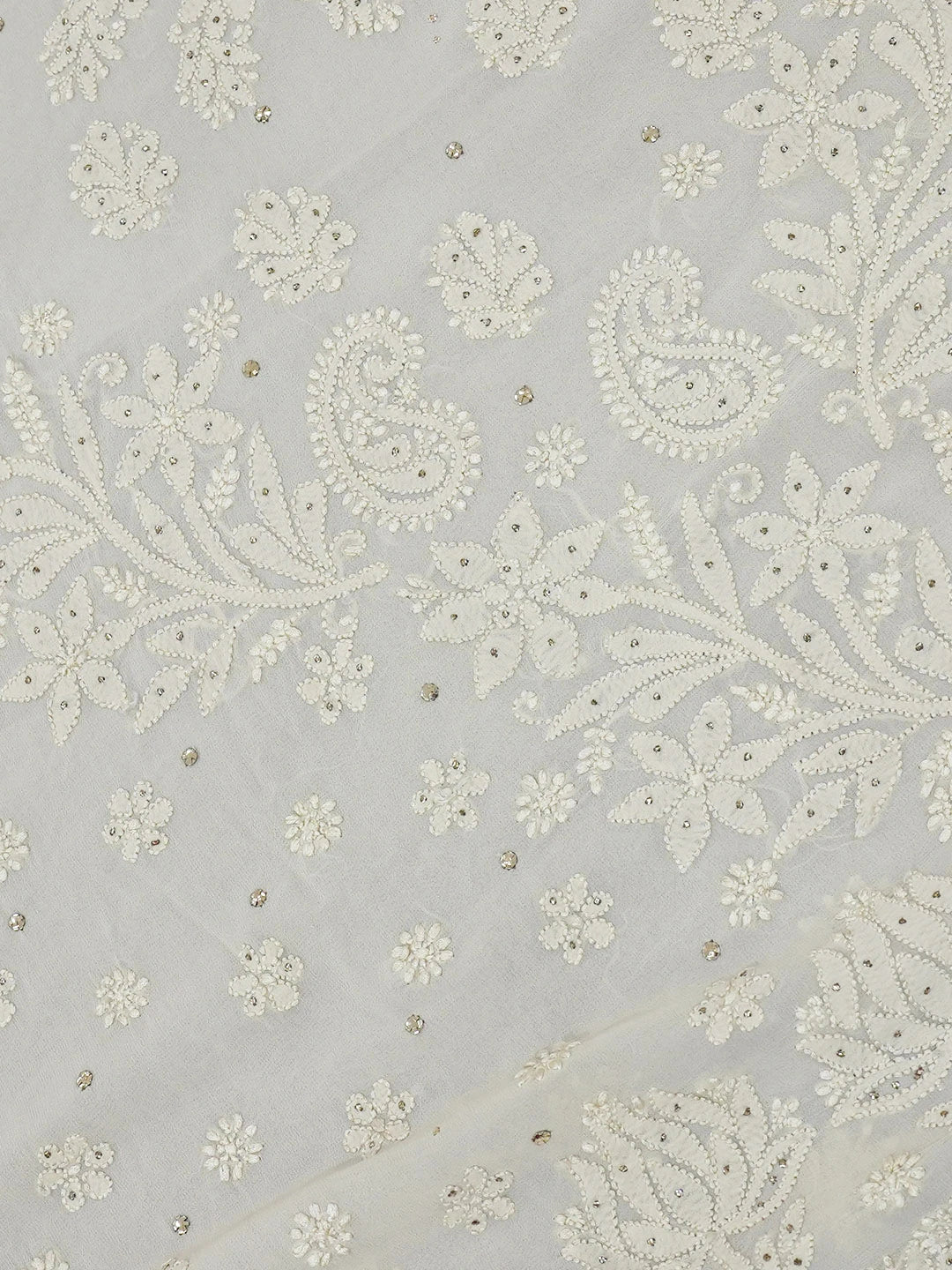 Ada Hand Embroidered Gentle Fawn Viscose Georgette Lucknowi Chikankari Saree and Blouse With Muqaish Work 01A585159