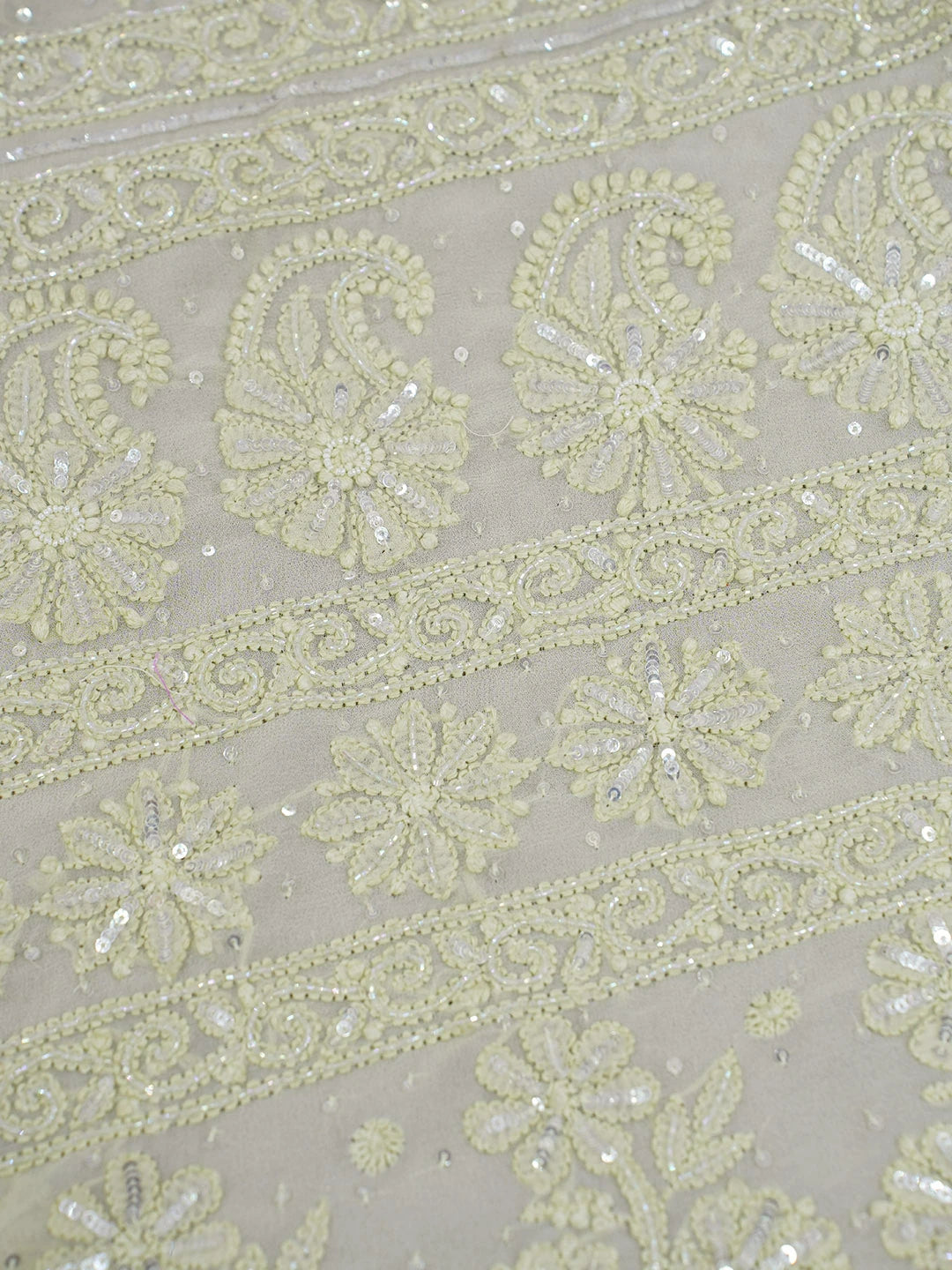 Ada Hand Embroidered Cornsilk White Viscose Georgette Lucknowi Chikankari Saree With Blouse And Cutdana Work 01A583842