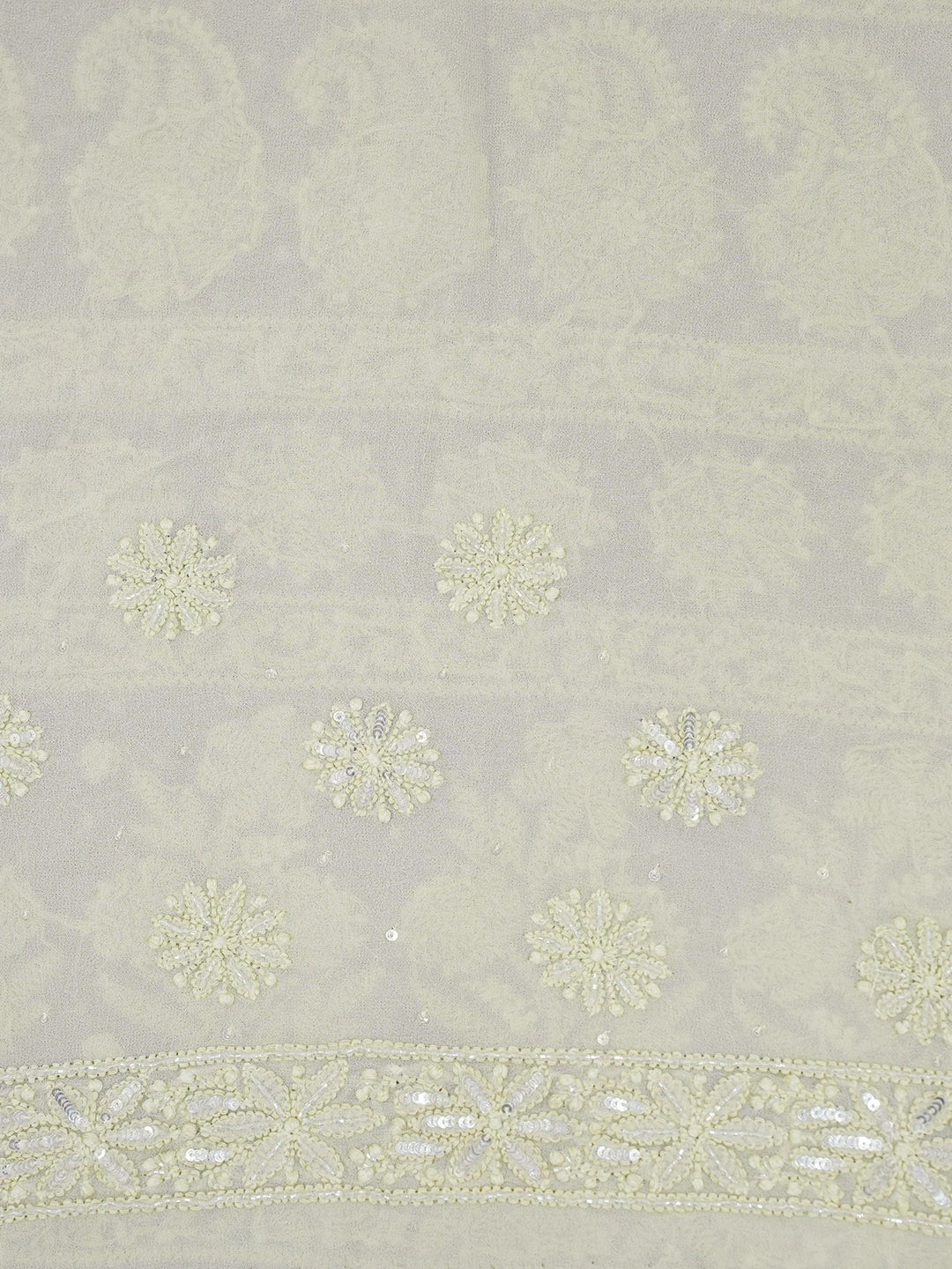 Ada Hand Embroidered Cornsilk White Viscose Georgette Lucknowi Chikankari Saree With Blouse And Cutdana Work 01A583842