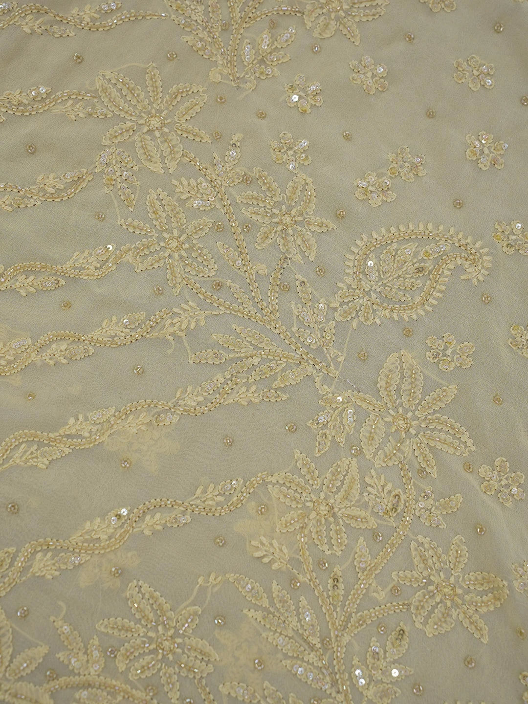 Ada Hand Embroidered Beige Viscose Georgette Lucknowi Chikankari Saree/Blouse with Sequinned and Cutdana Work 01A585091
