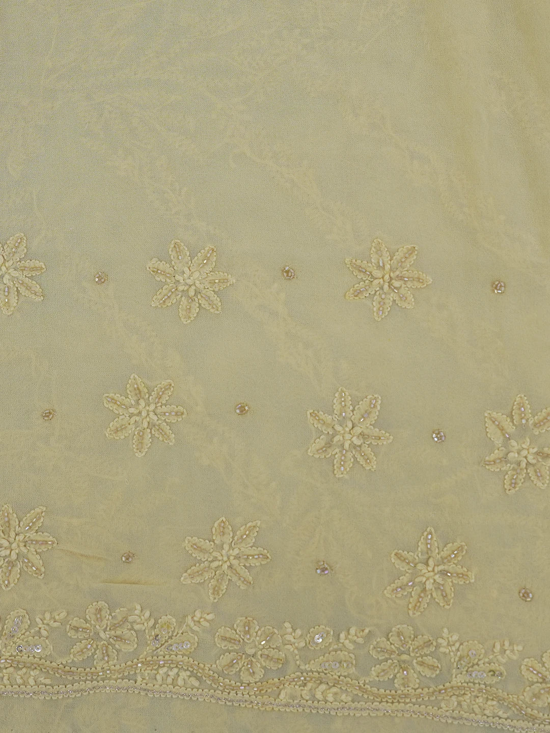 Ada Hand Embroidered Beige Viscose Georgette Lucknowi Chikankari Saree/Blouse with Sequinned and Cutdana Work 01A585091