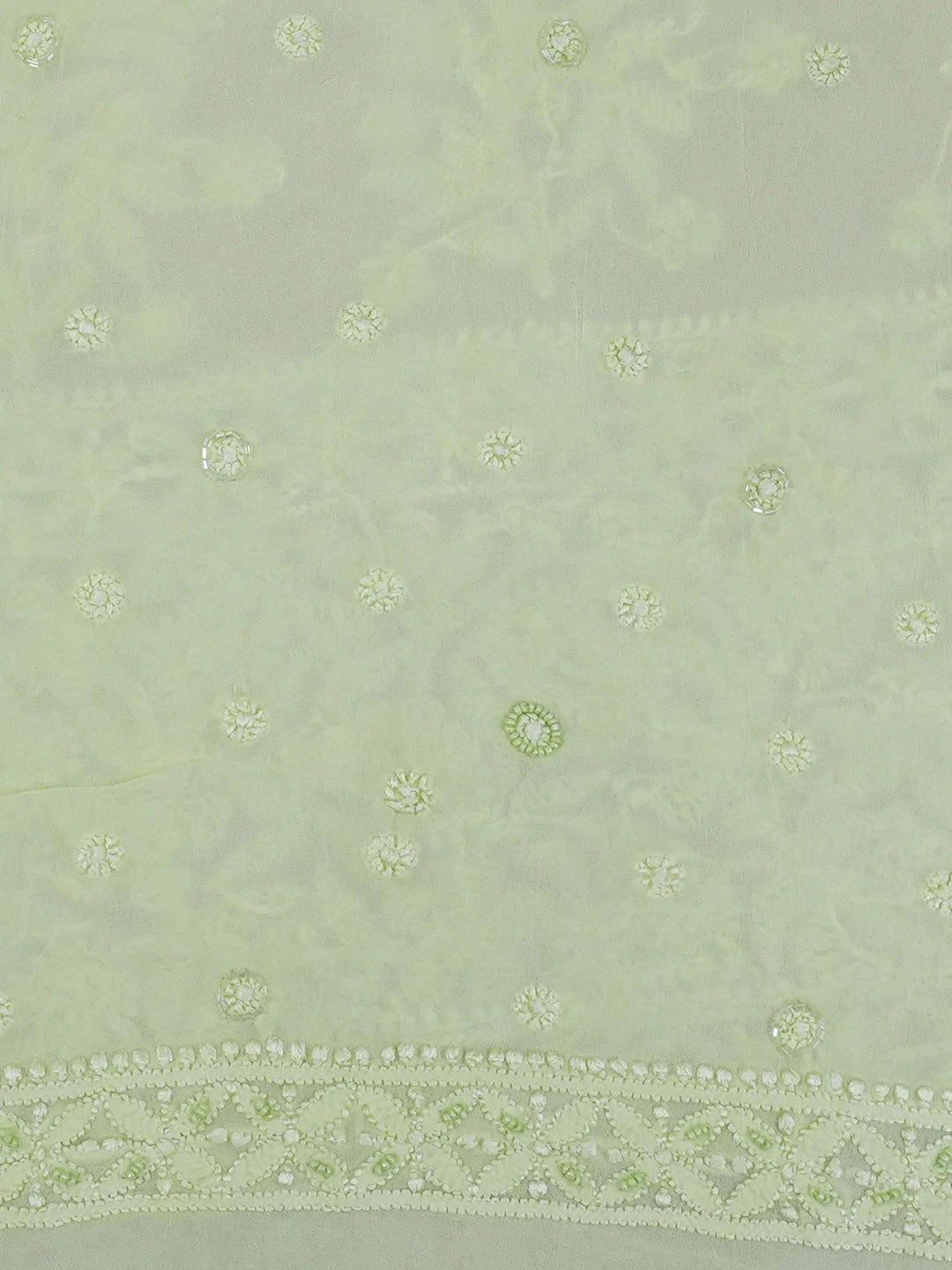 Ada Hand Embroidered Lime Green Viscose Georgette Lucknowi Chikankari Saree and Blouse With Pearl Work 01A603546
