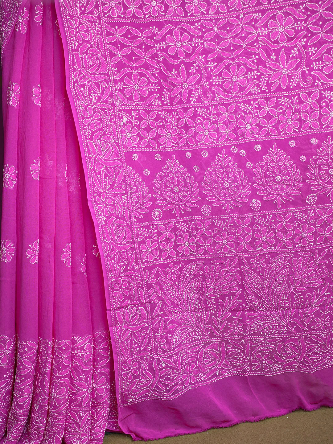 Ada Hand Embroidered Magenta Pure Georgette Lucknowi Chikankari Saree and Blouse 01A551964