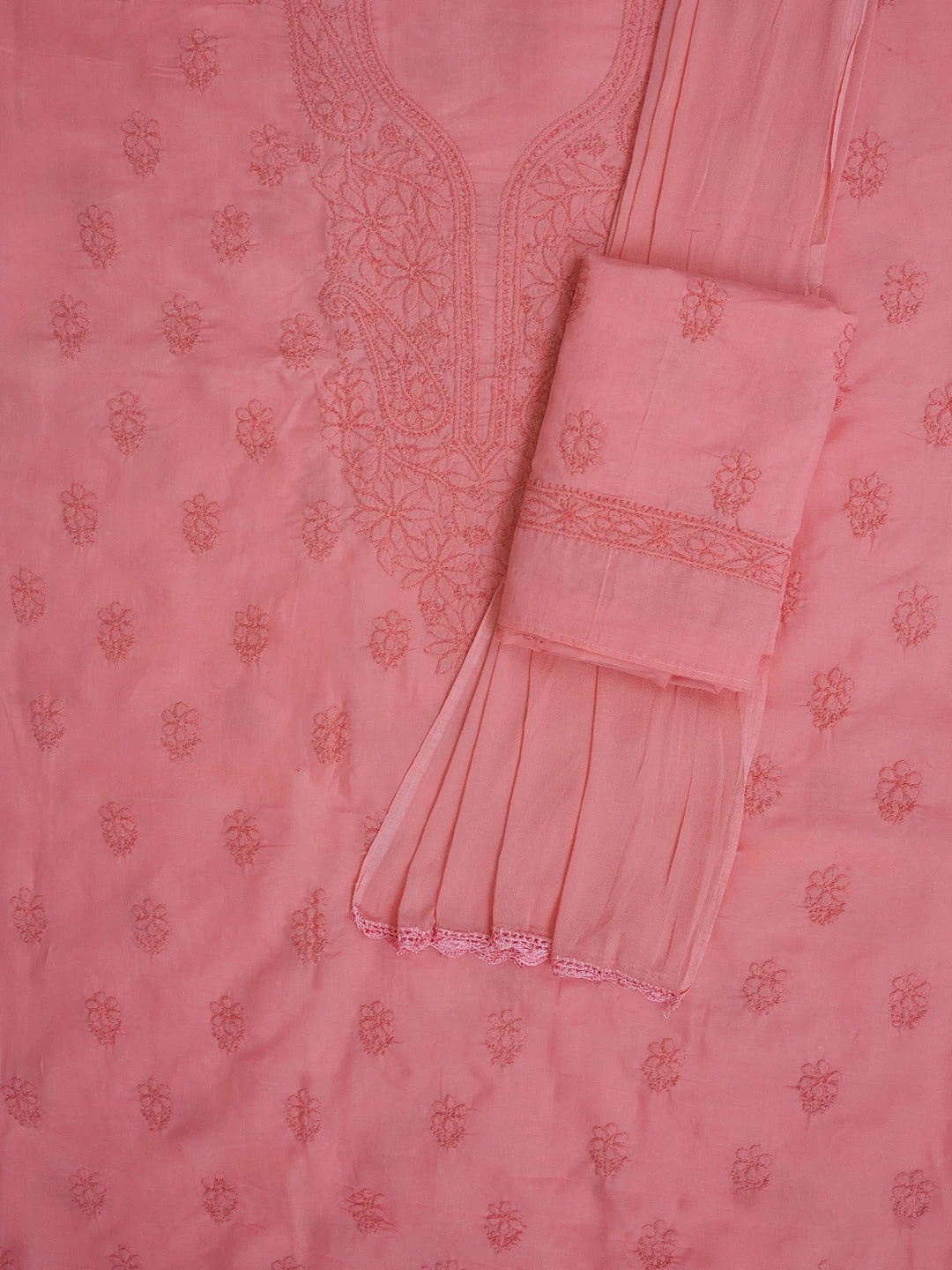 Ada Hand Embroidered Onion Pink Cotton Lucknowi Chikankari Unstitched Suit Set 01A602430