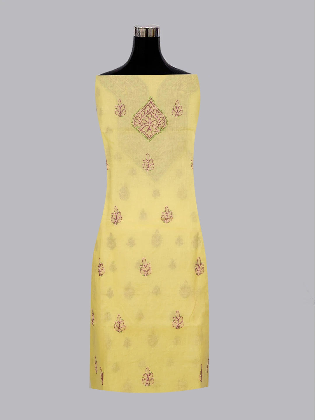 Ada Hand Embroidered Yellow Cotton Lucknowi Chikankari Unstitched Suit Set 01A605935