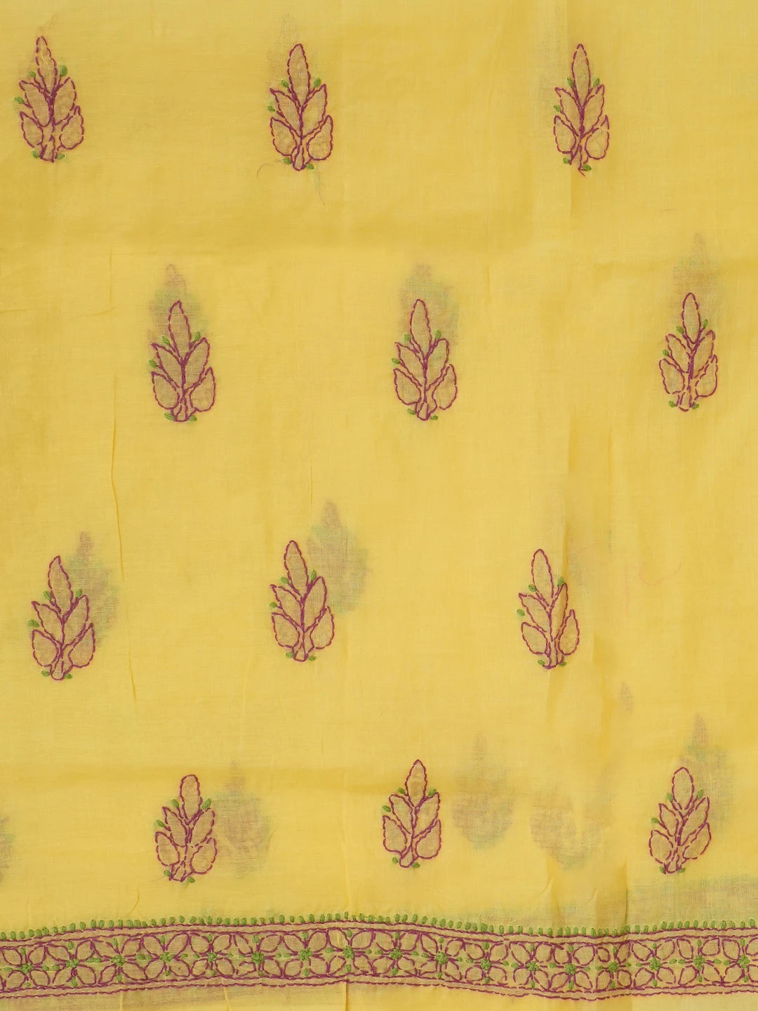 Ada Hand Embroidered Yellow Cotton Lucknowi Chikankari Unstitched Suit Set 01A605935