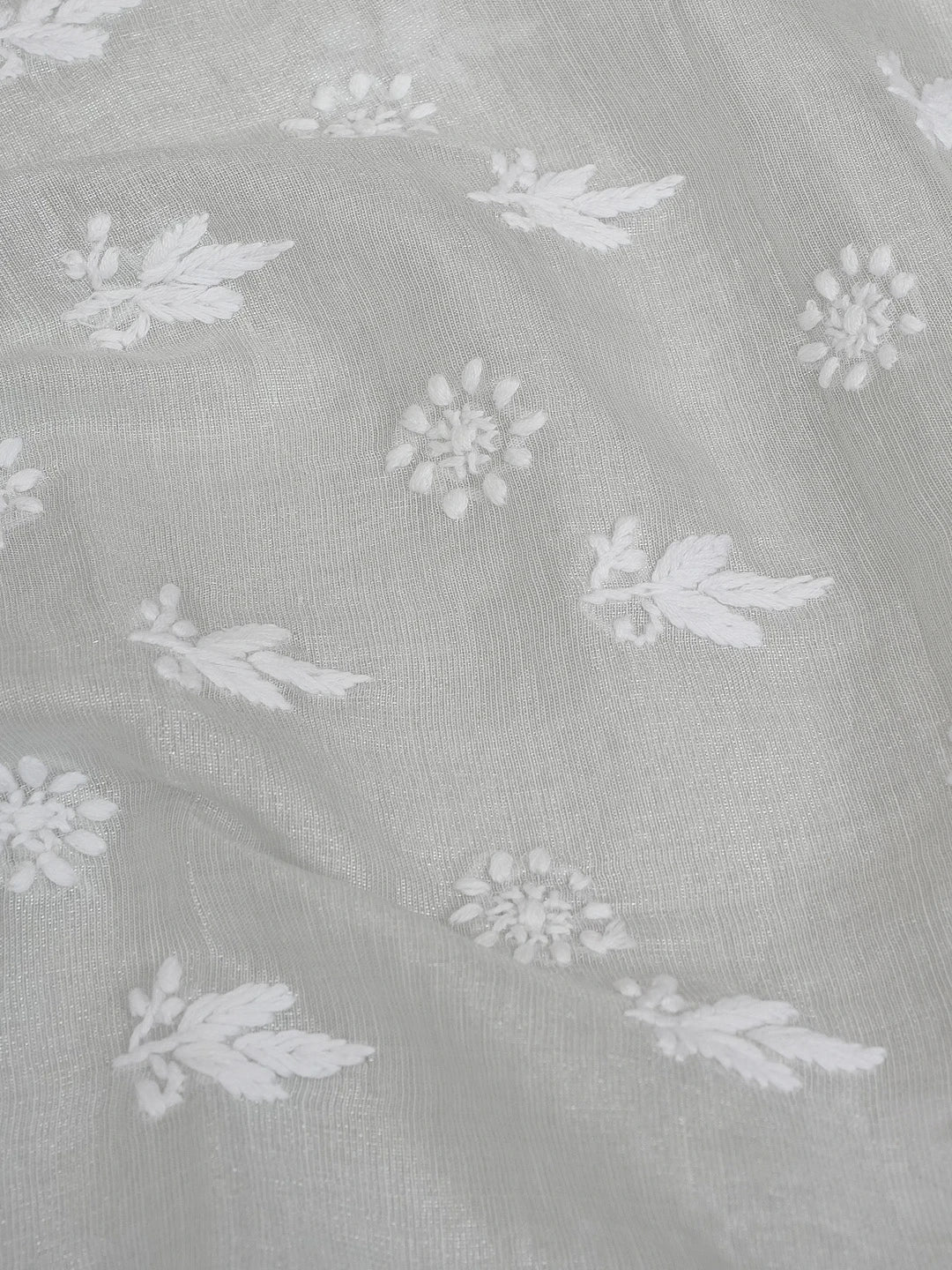 Ada Hand Embroidered Grey Tissue Lucknowi Chikankari Men's Kurta Piece 01A604553