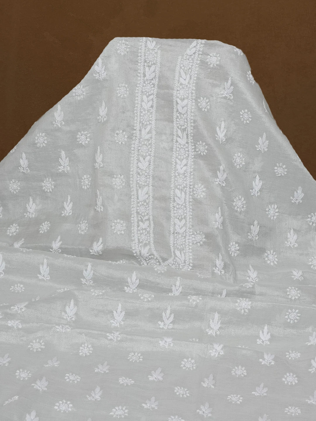 Ada Hand Embroidered Grey Tissue Lucknowi Chikankari Men's Kurta Piece 01A604553