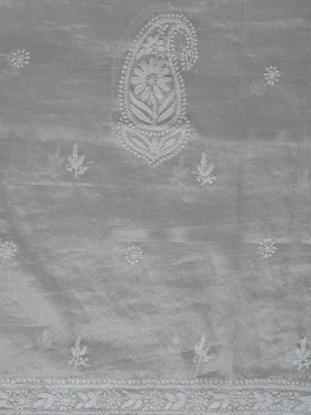 Ada Hand Embroidered Grey Tissue Lucknowi Chikankari Men's Kurta Piece 01A604553