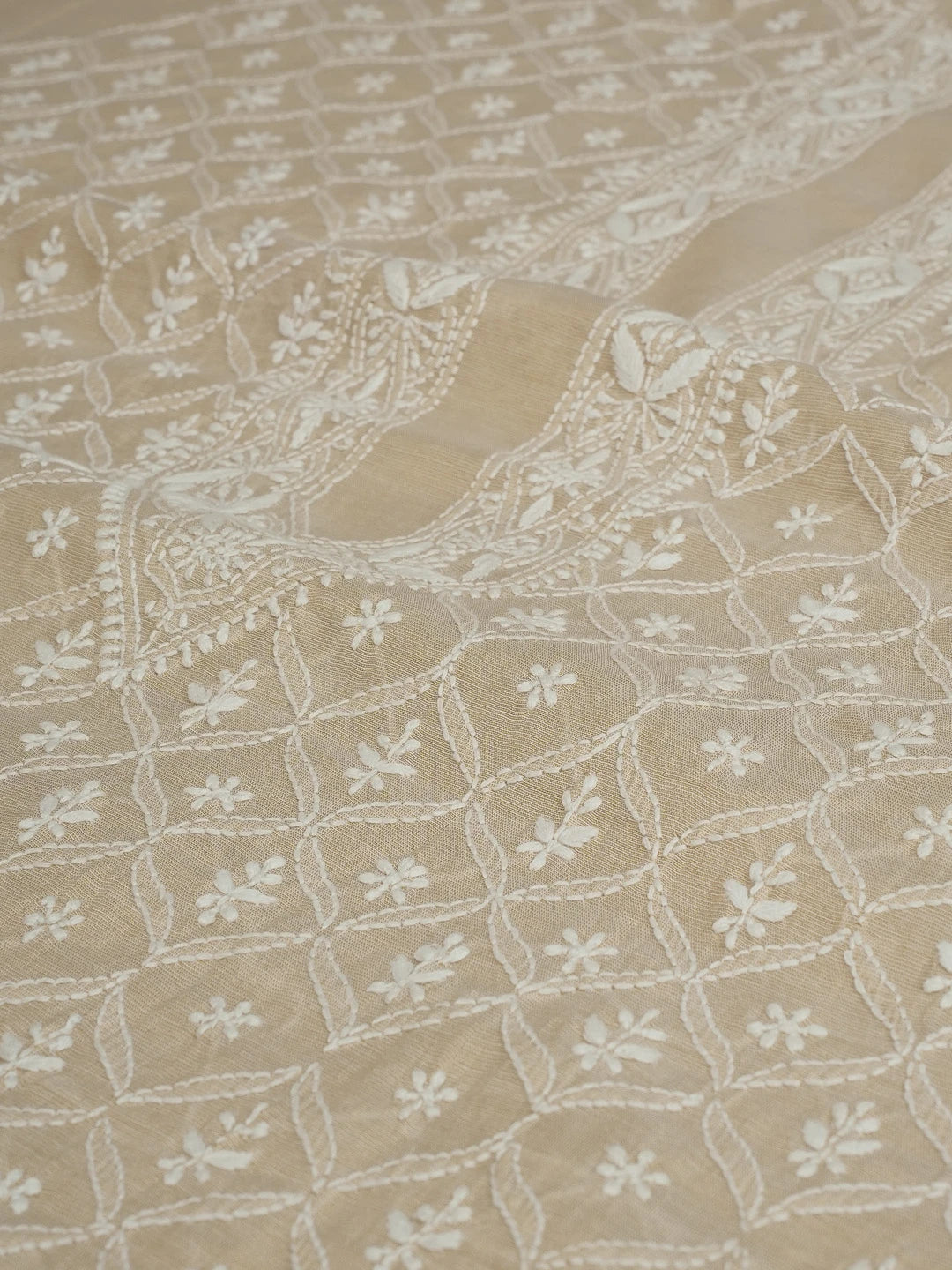 Ada Hand Embroidered Fawn Tissue Lucknowi Chikankari Men's Kurta Piece 01A562215