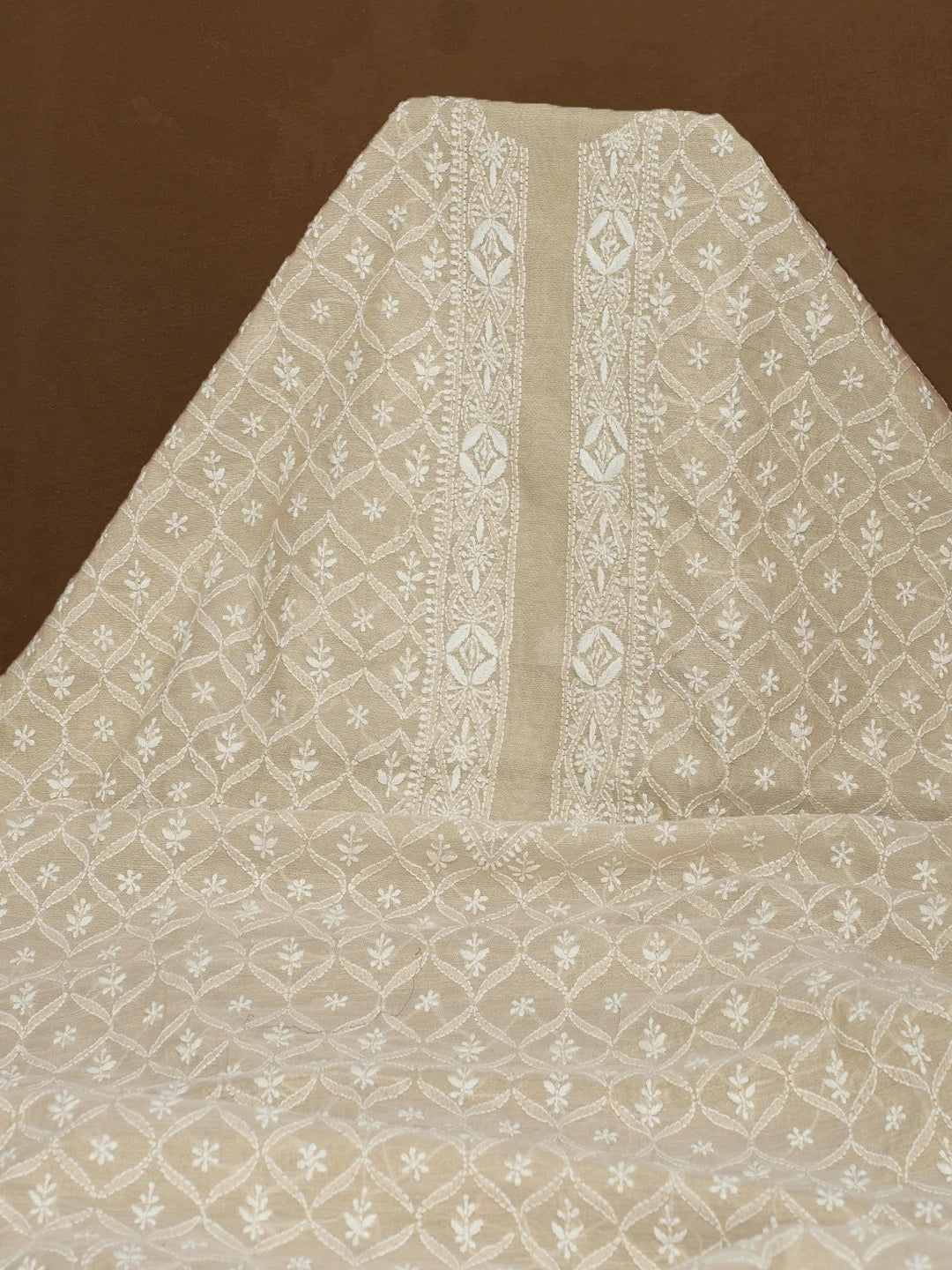 Ada Hand Embroidered Fawn Tissue Lucknowi Chikankari Men's Kurta Piece 01A562215